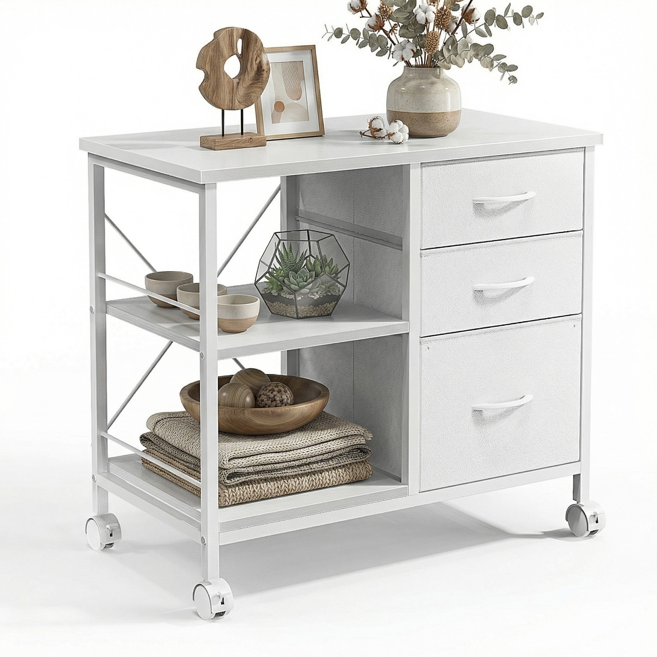 3-Drawer Fabric Rolling File Cabinet with Open Storage Shelf