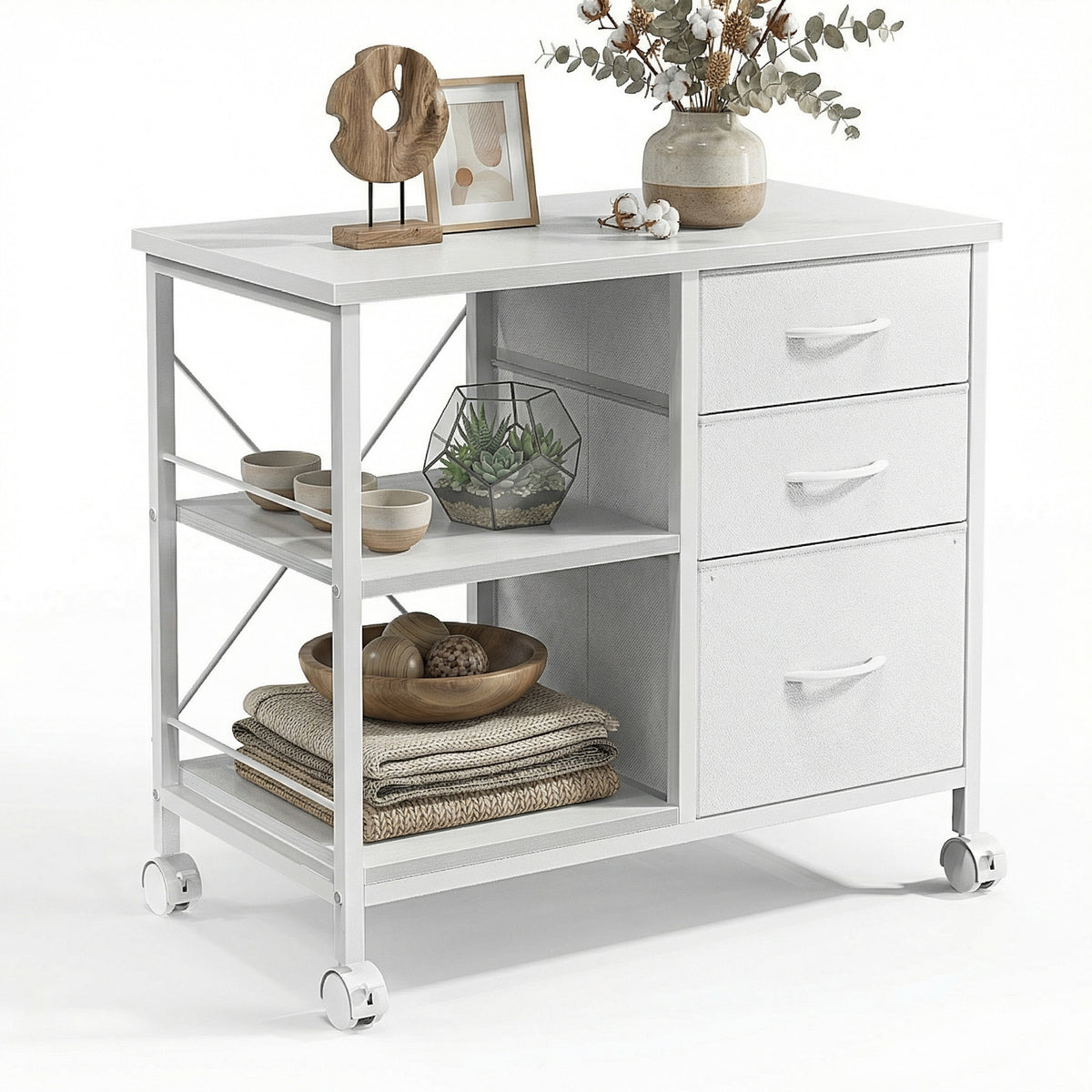 3-Drawer Fabric Rolling File Cabinet with Open Storage Shelf