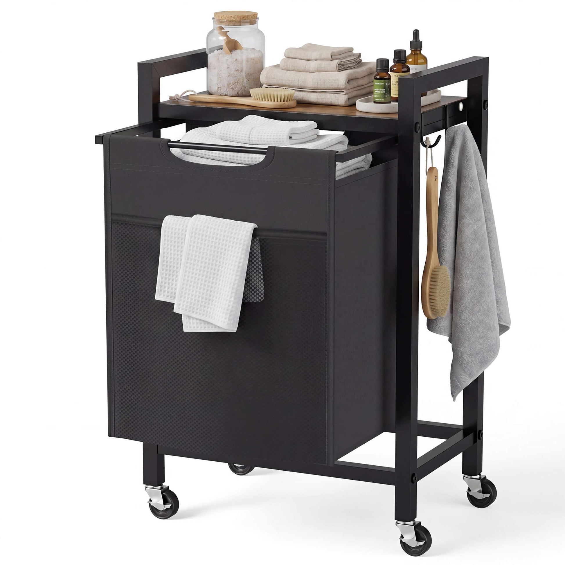 Rolling Laundry Basket with Shelf with Multiple Drawers