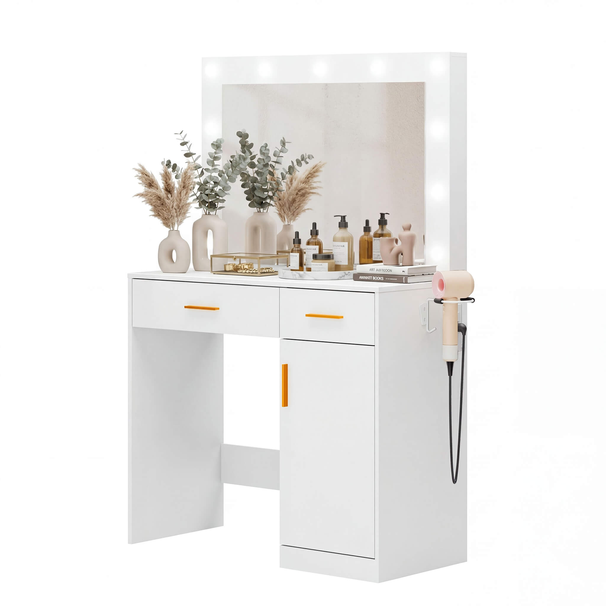 Makeup Vanity Desk with Oversized LED Mirror