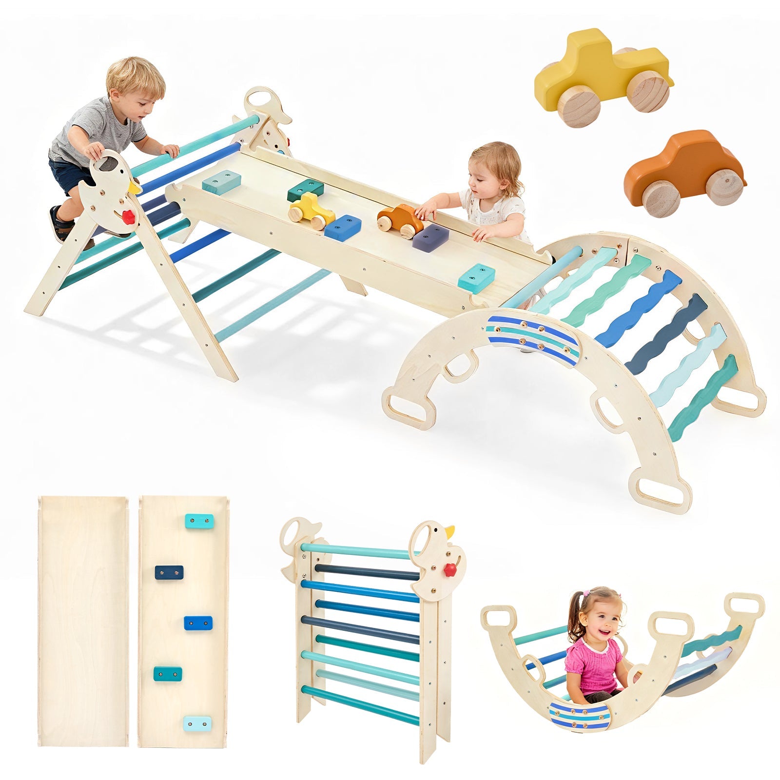 9-in-1 Pikler Triangle Set - Foldable Wooden Montessori Climber with Arch, Ramp & Ladder for Toddlers, Indoor Jungle Gym