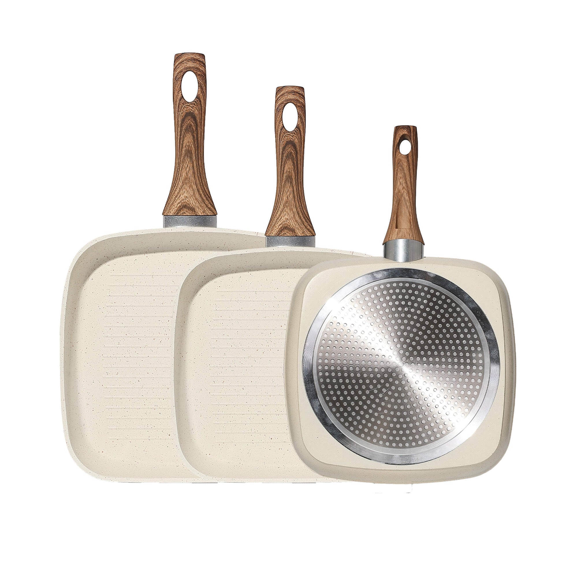 Nonstick Cookware Set, Square Frying Pan Set with Wooden Handle