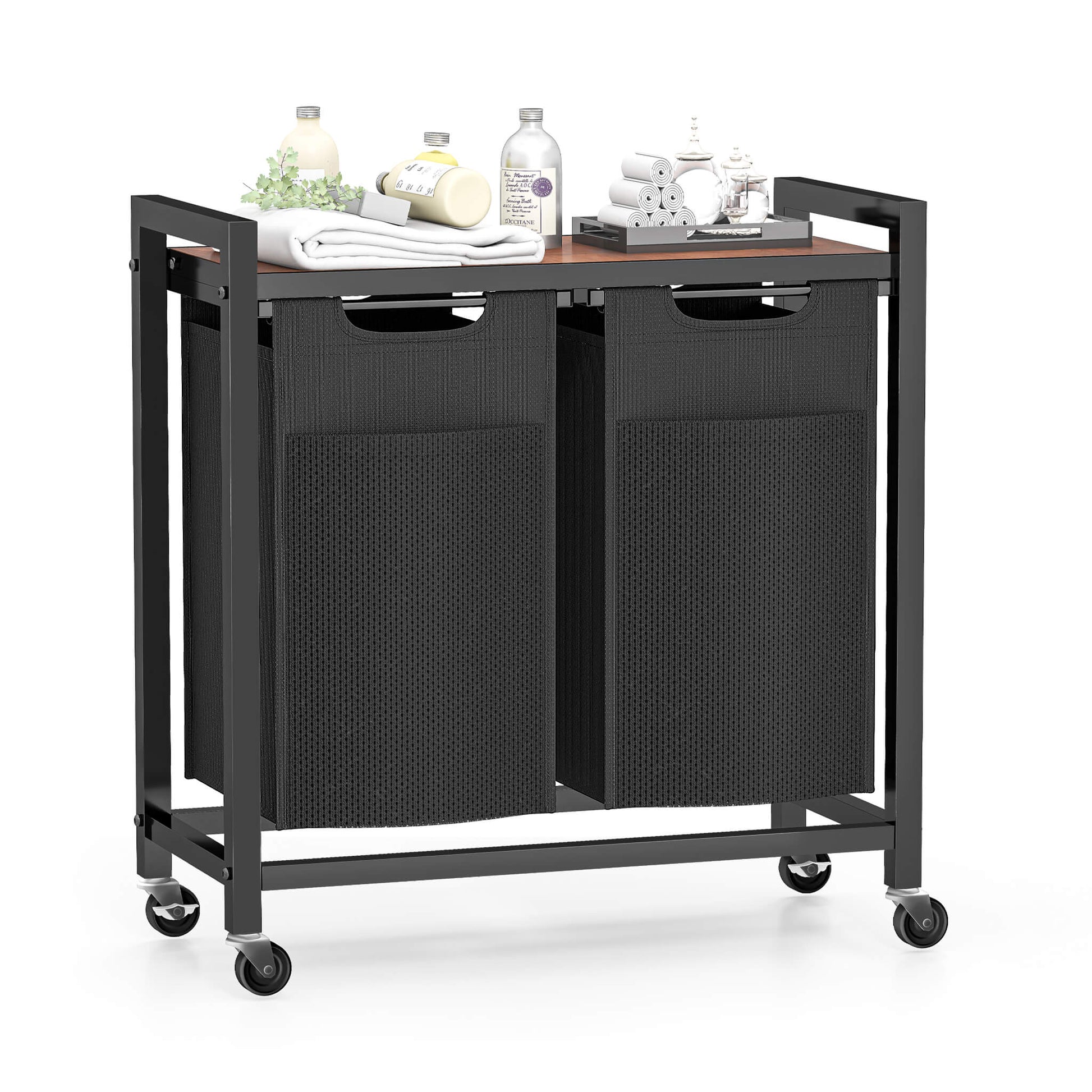 Rolling Laundry Basket with Shelf with Multiple Drawers
