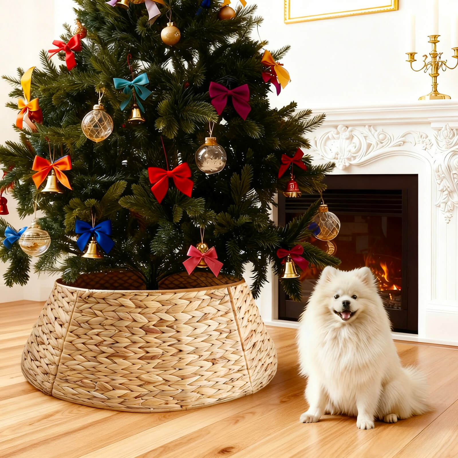 Hand-woven Christmas tree skirt Foldable -Tool-Free-Wrought Iron