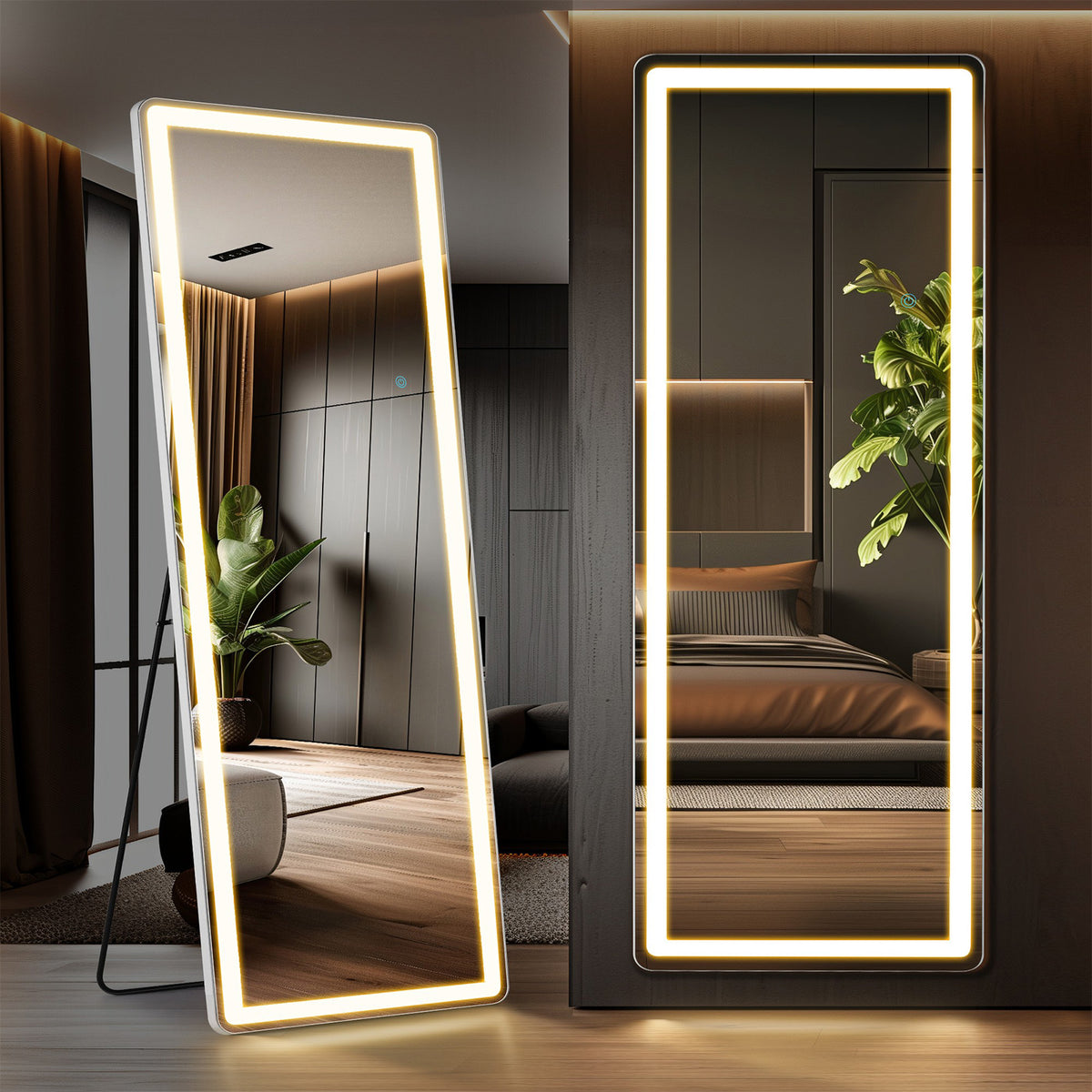 Full Length LED Mirror with 3 Color Lights - Arched & Rectangle Standing Floor Mirror