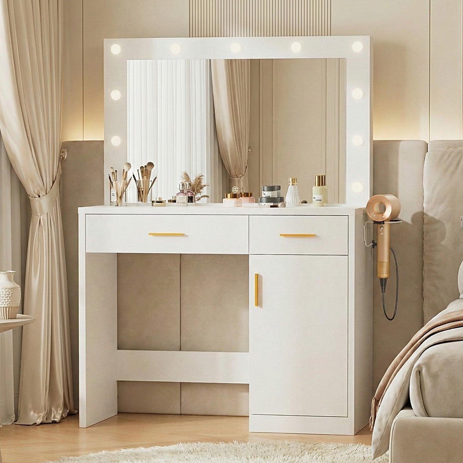 Makeup Vanity Desk with Oversized LED Mirror