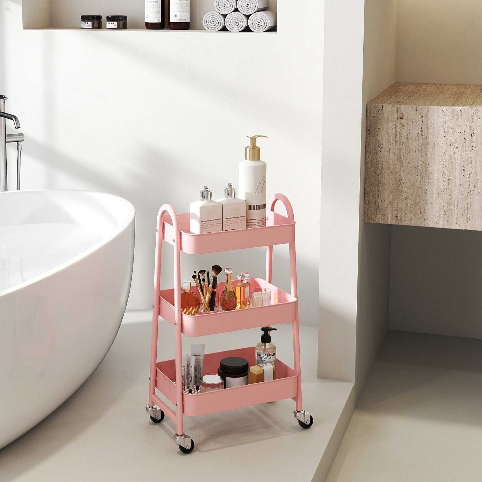 3-Tier Rolling Storage Cart with Lockable Wheels