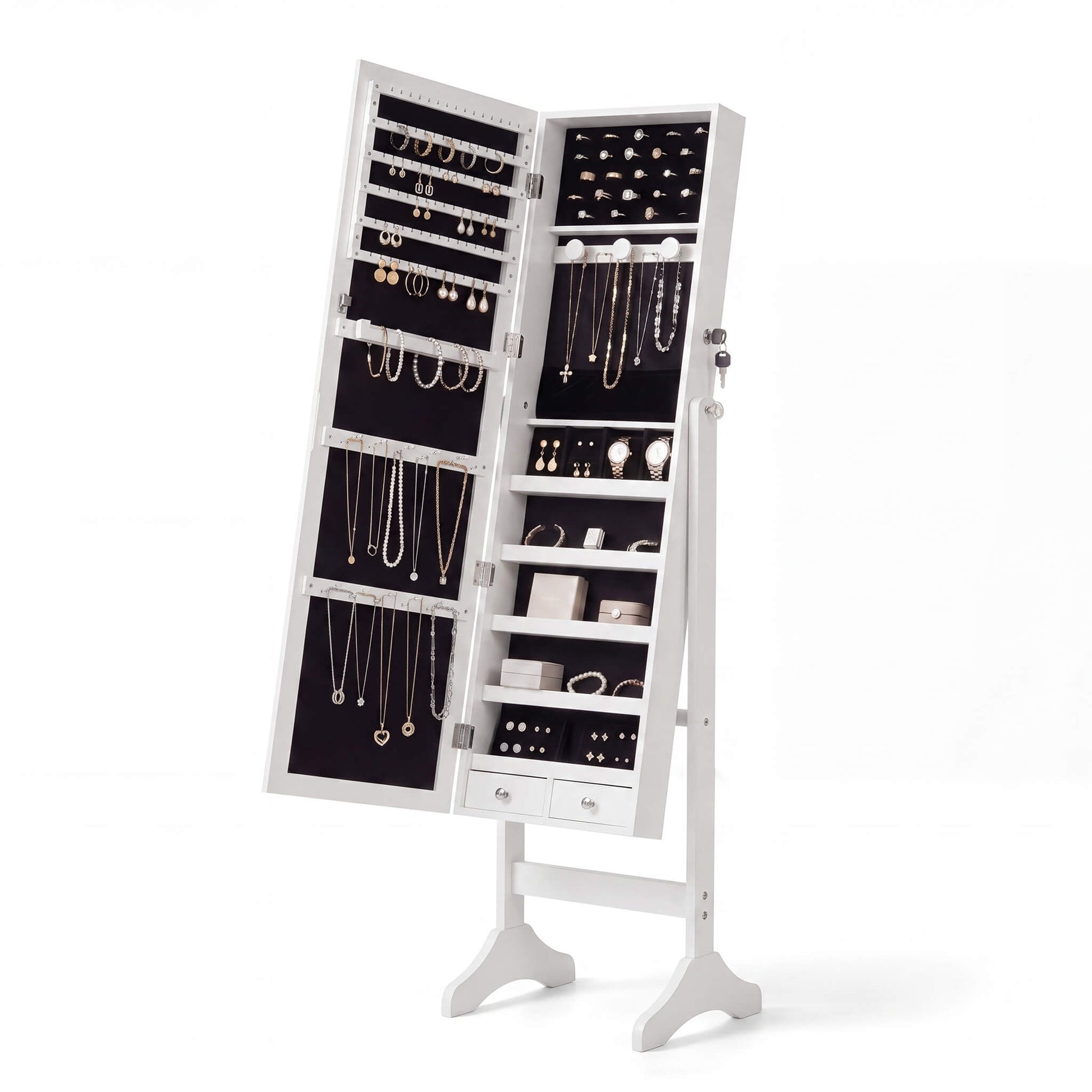 Freestanding Adjustable Full Length Mirror Jewelry Cabinet