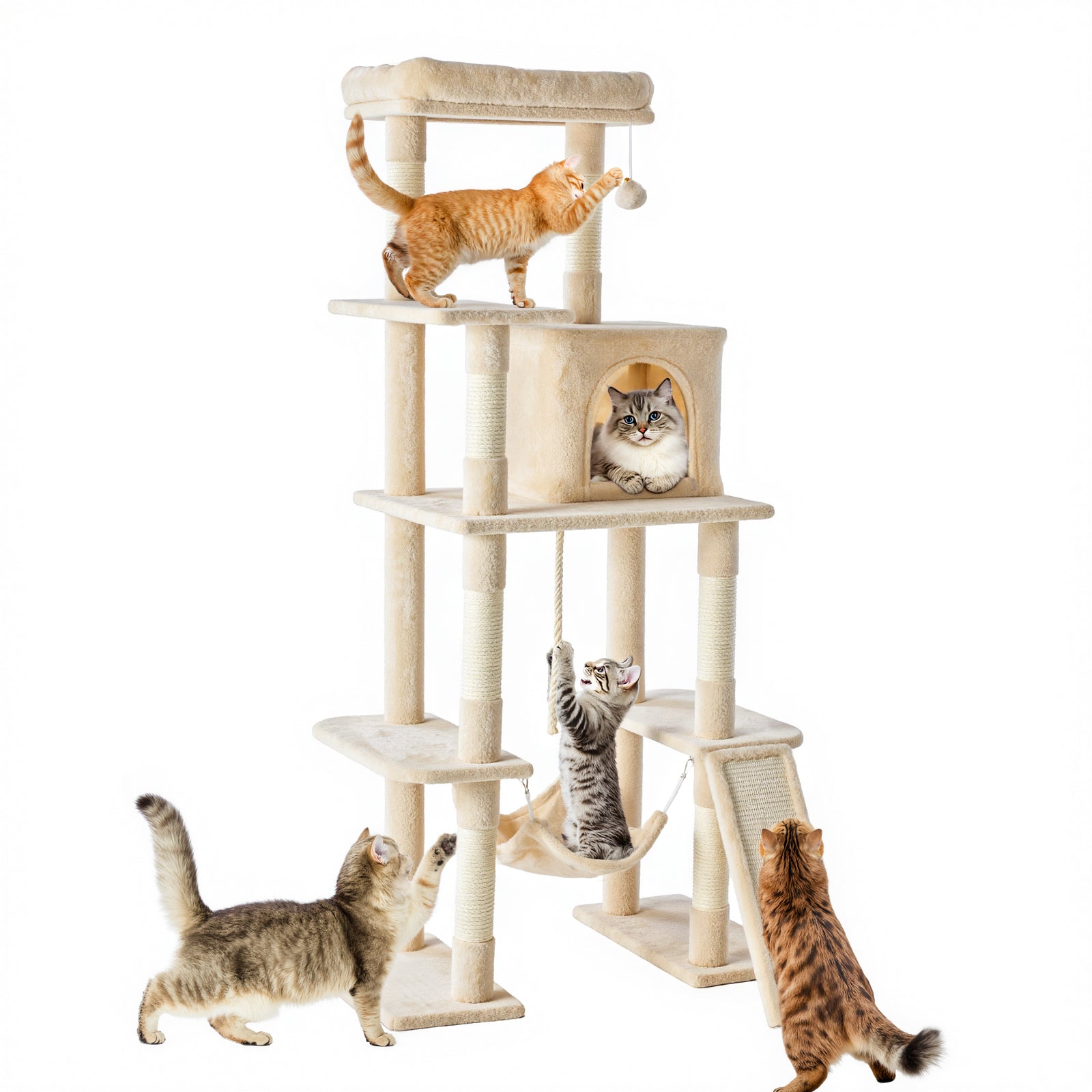 63 Inch Plush Cat Tree Tower for Indoor Cats
