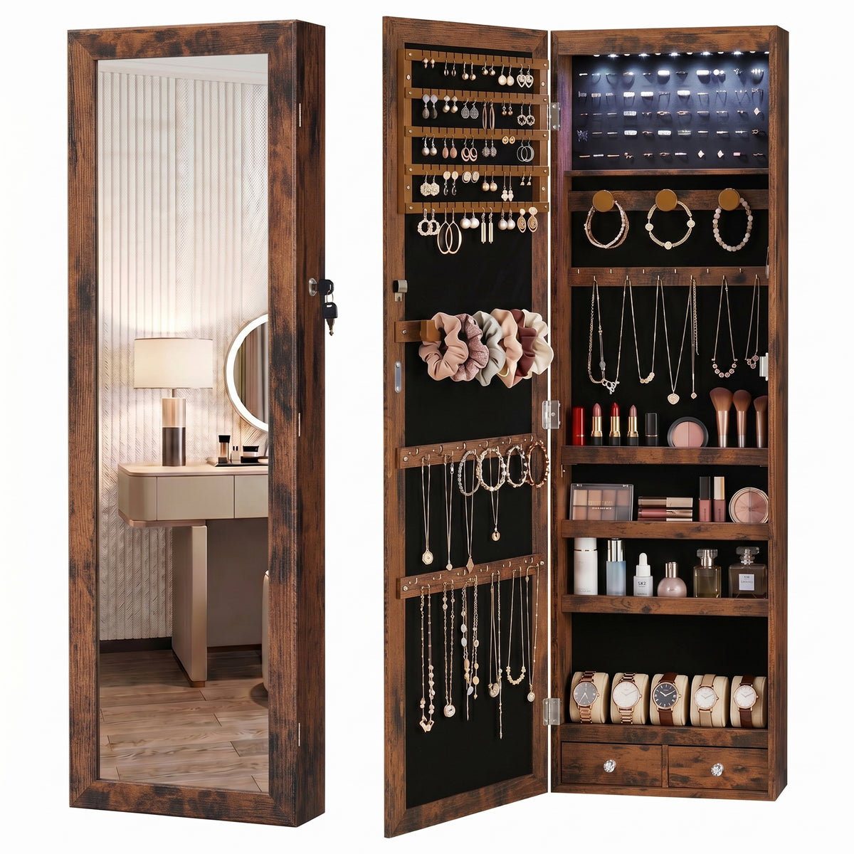 Jewellery Cabinet Hangable with Mirror for Bedroom