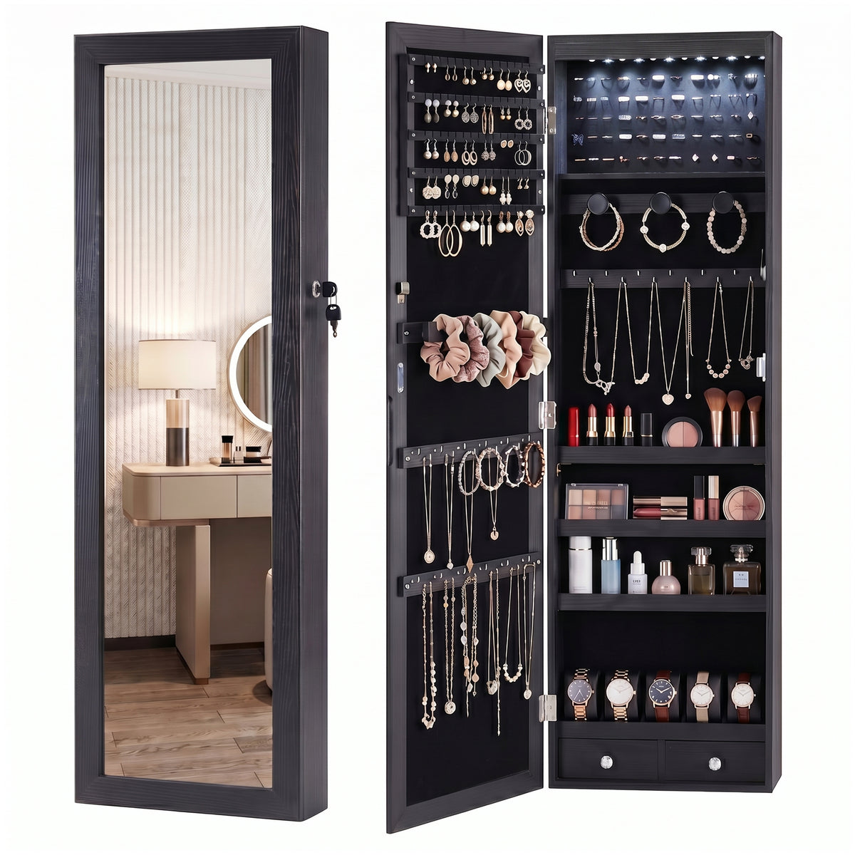 Jewellery Cabinet Hangable with Mirror for Bedroom