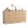 Modern Fluted 9-Drawer Dresser, Wide Wood Chest with Metal Handles, Natural Oak