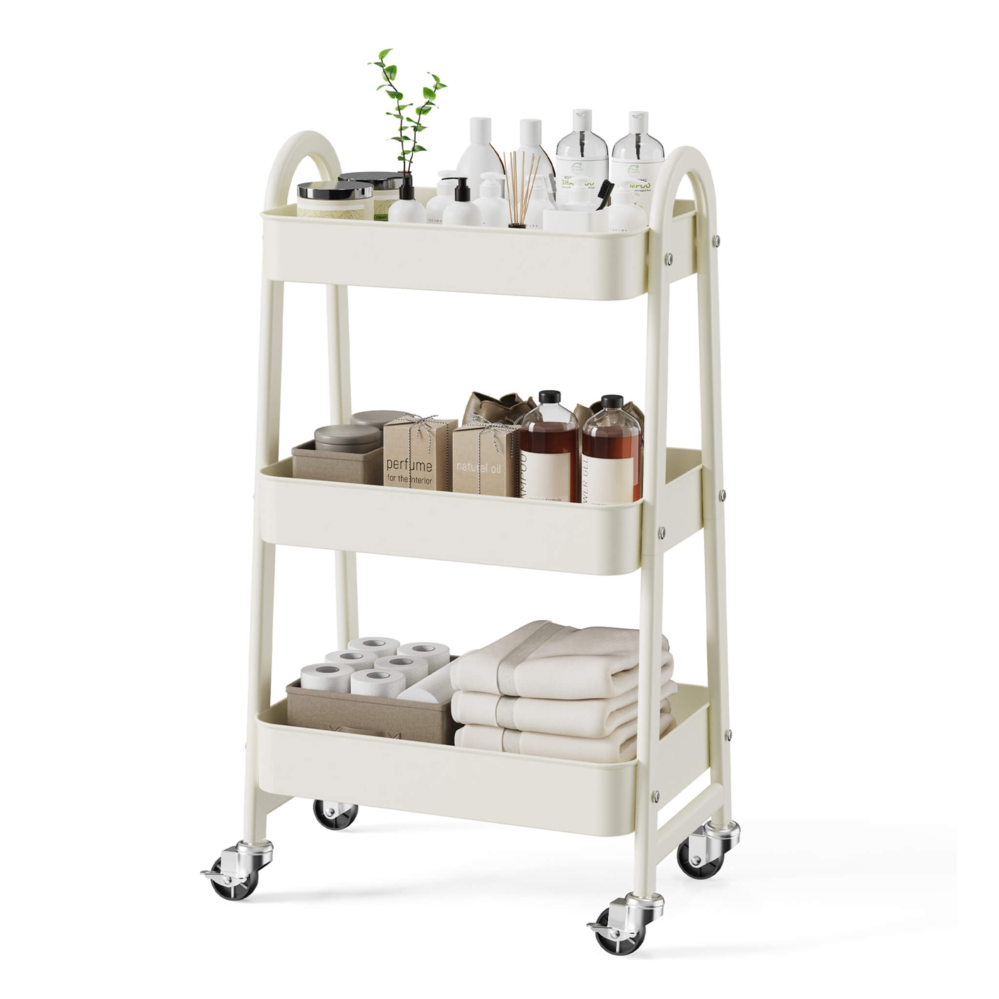 3-Tier Rolling Storage Cart with Lockable Wheels