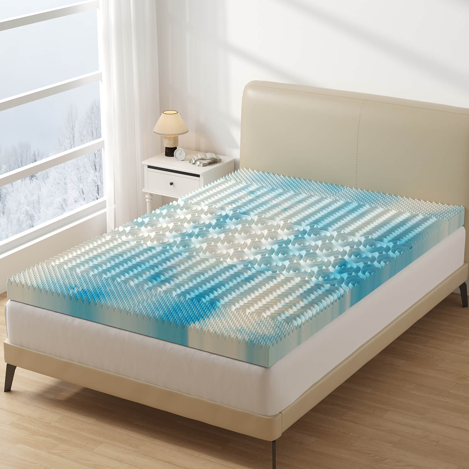 Gel Memory Foam Mattress Topper - 5-Zone Cooling Pad (Full Size)