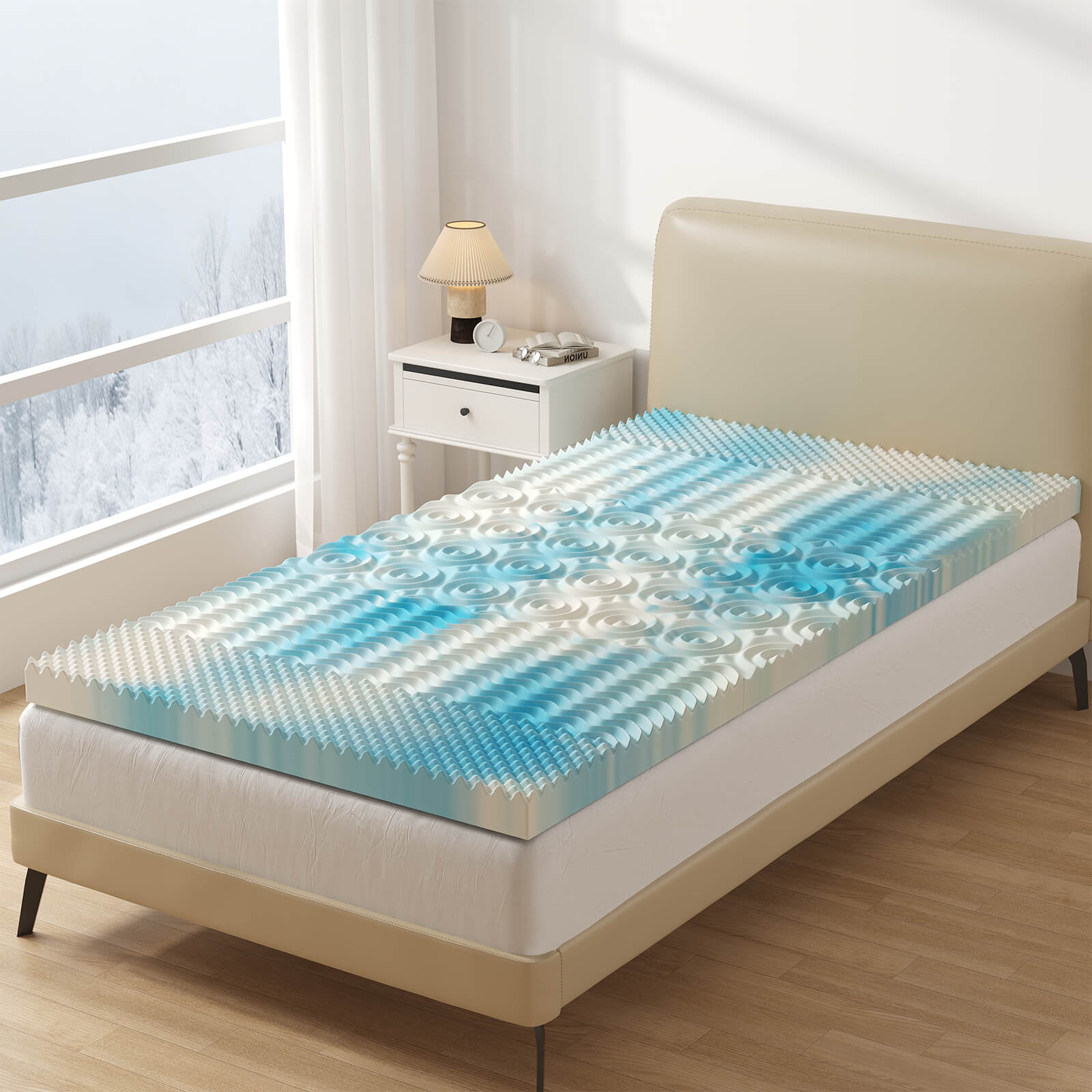 Gel Memory Foam Mattress Topper - 5-Zone Cooling Pad (Full Size)
