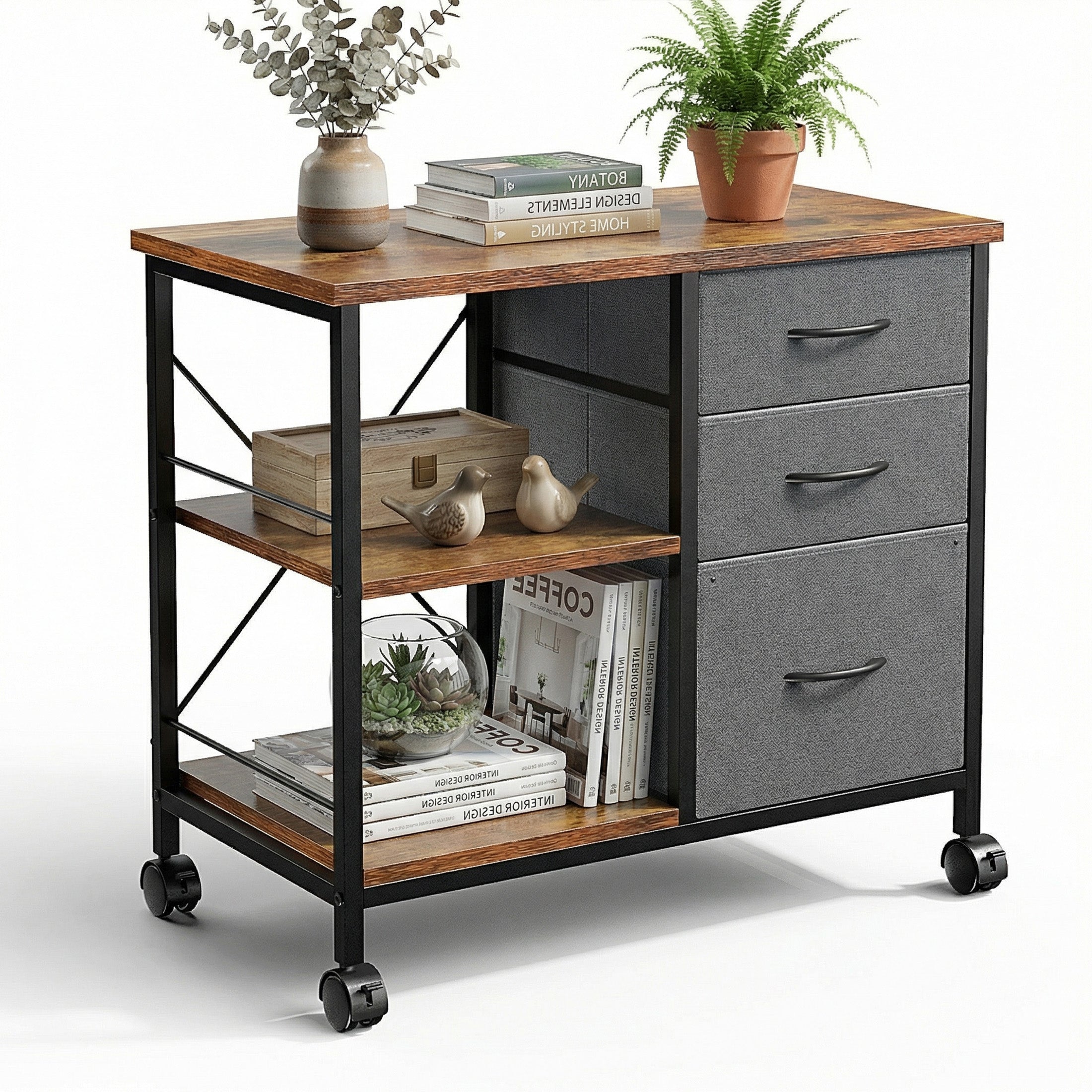 3-Drawer Fabric Rolling File Cabinet with Open Storage Shelf