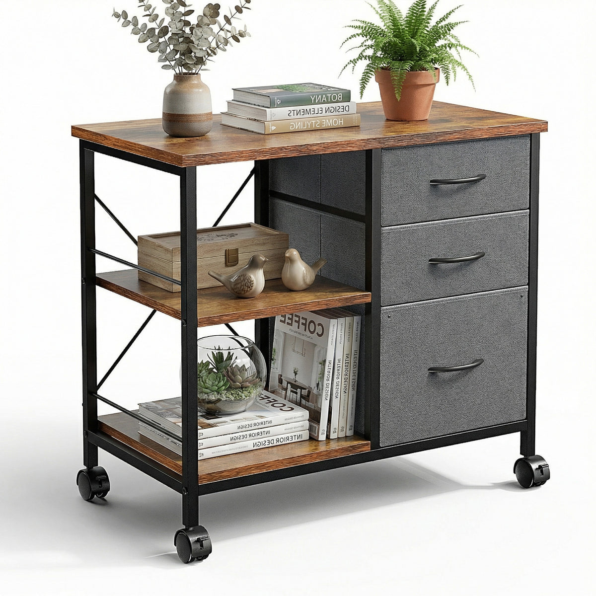 3-Drawer Fabric Rolling File Cabinet with Open Storage Shelf