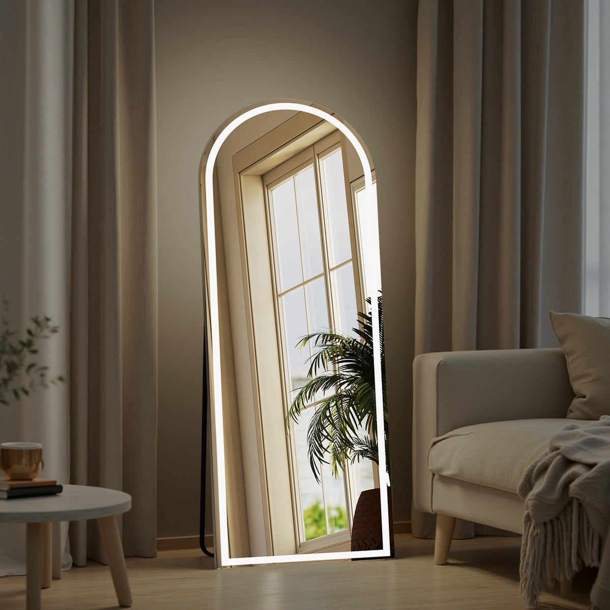 Full Length LED Mirror with 3 Color Lights - Arched & Rectangle Standing Floor Mirror