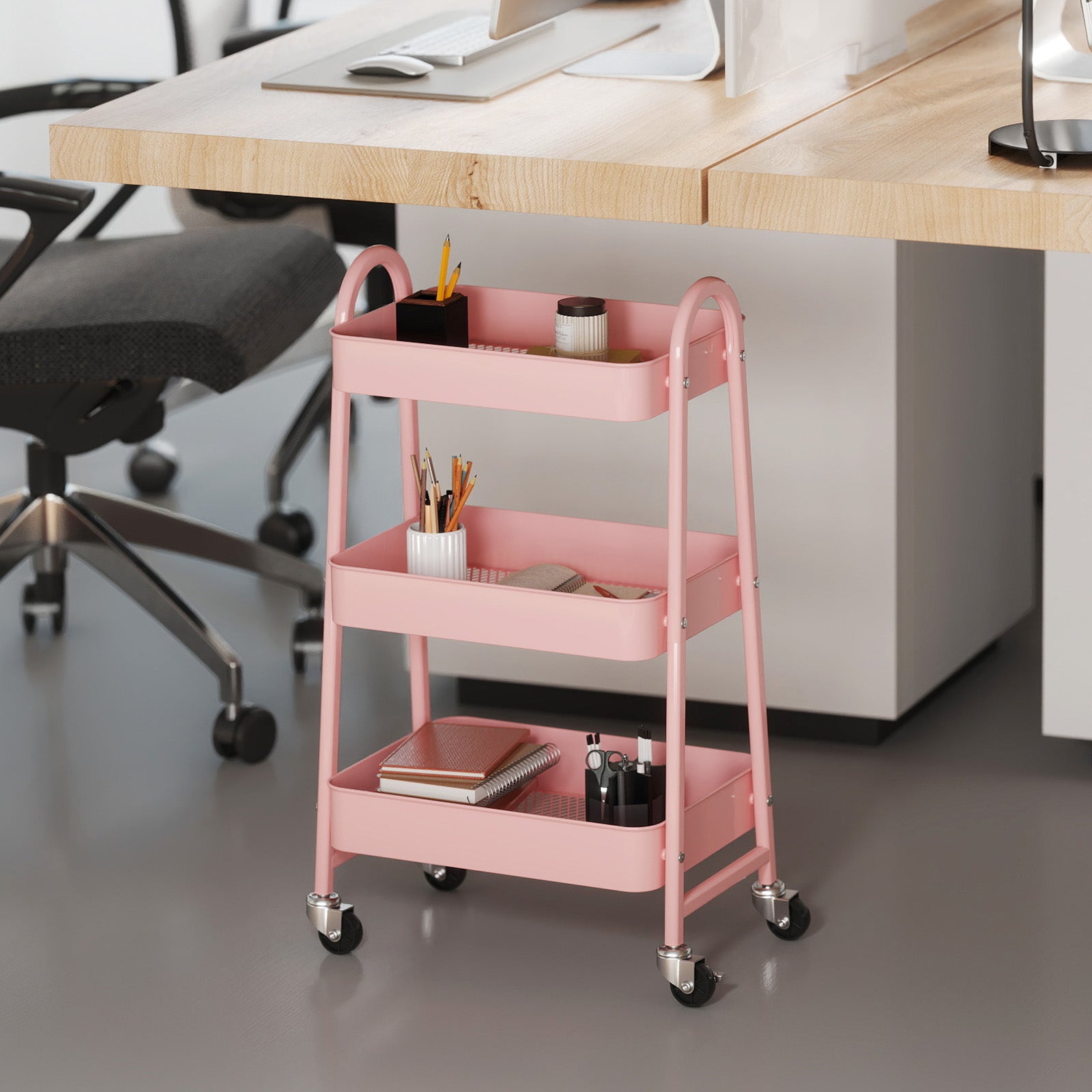 3-Tier Rolling Storage Cart with Lockable Wheels