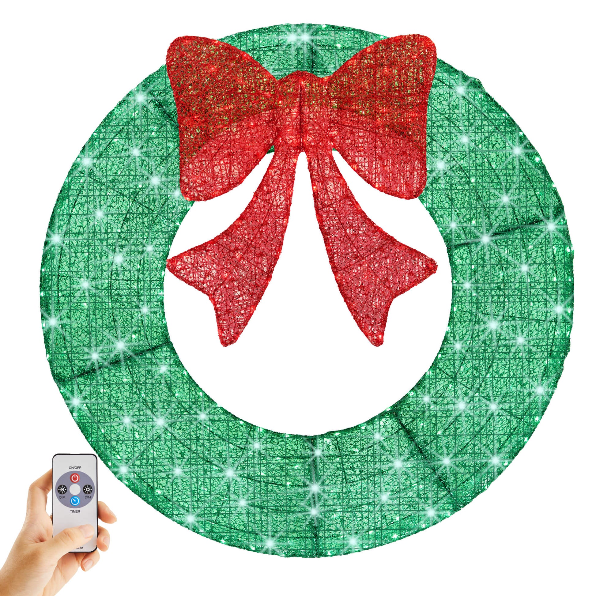 Illuminated Christmas Wreath - Outdoor Holiday Decor with Remote