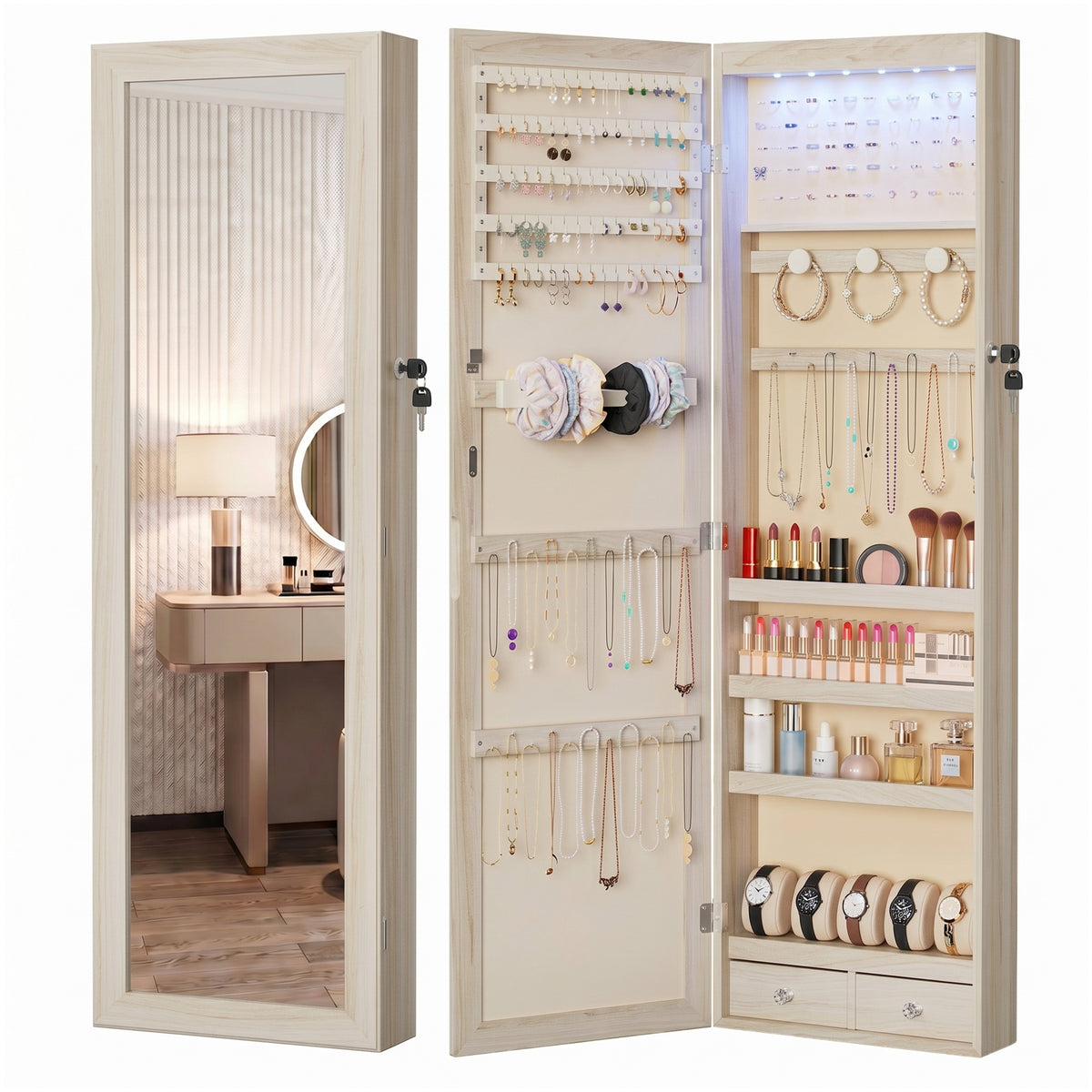 Jewellery Cabinet Hangable with Mirror for Bedroom