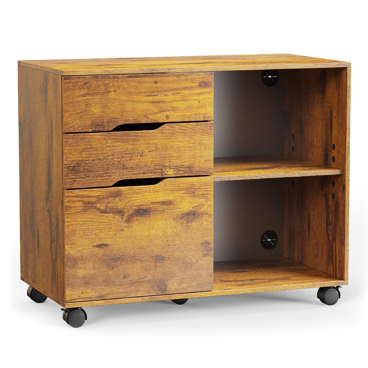 3-Drawer Rolling File Cabinet with Open Storage Shelf - Black/White