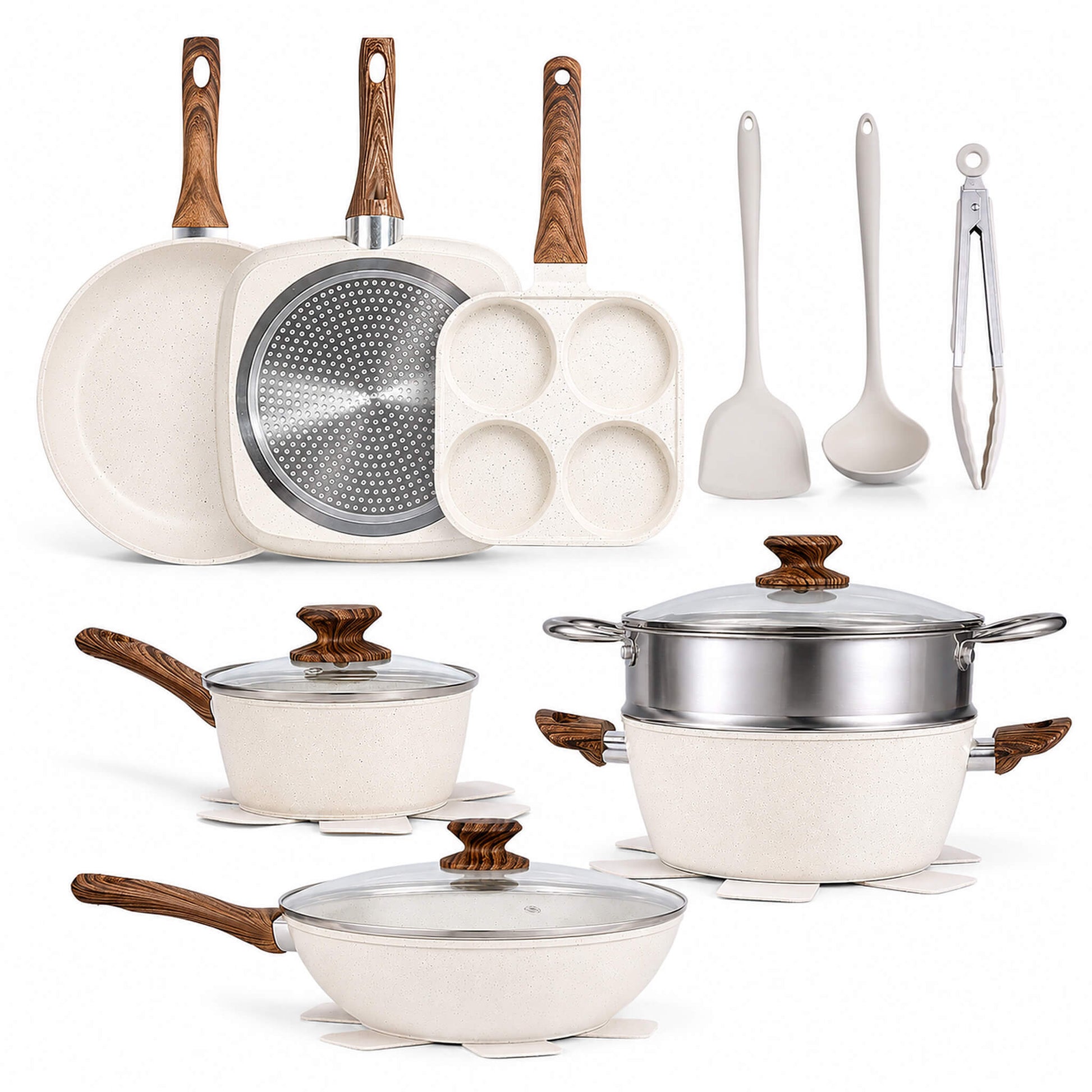 17-Piece Non-Stick Cookware Set with Detachable Handles