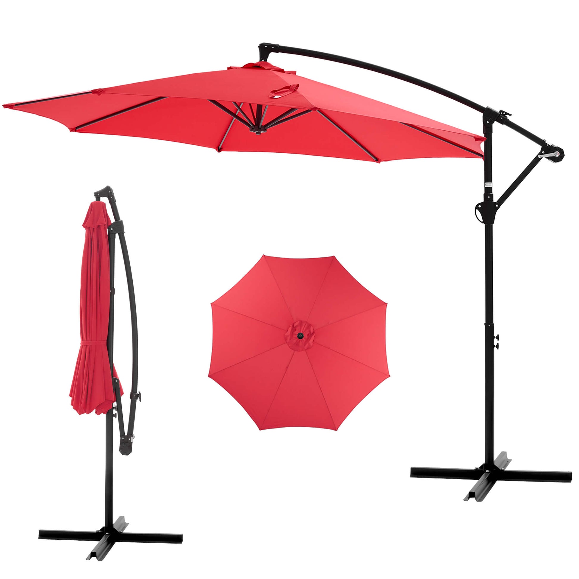 10ft Cantilever Patio Umbrella with Crank Lift Mechanism for Garden, Backyard, Poolside