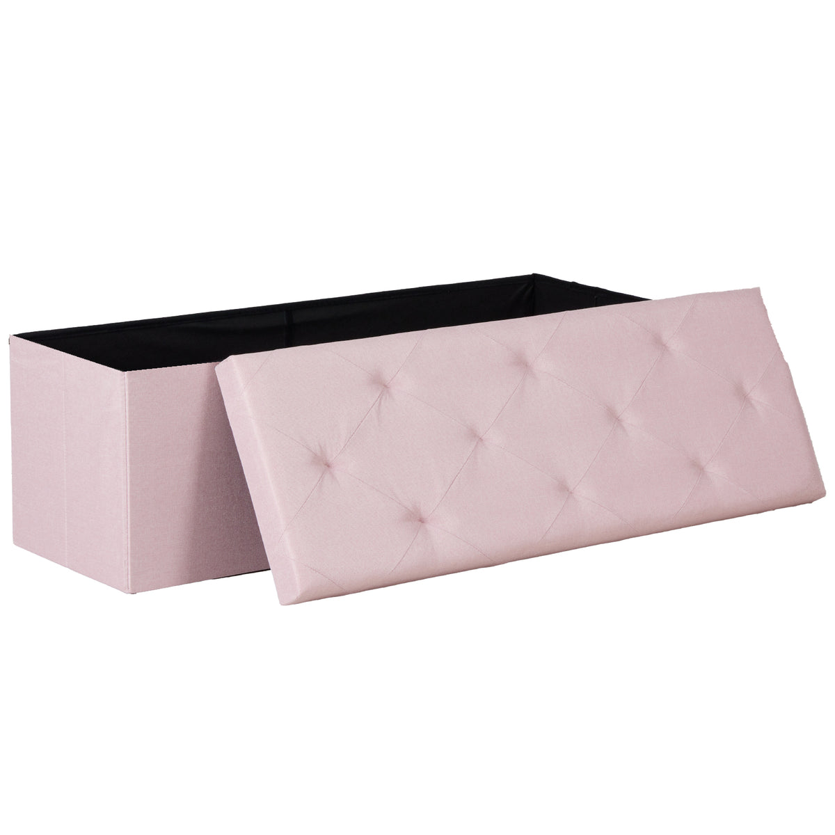 Folding Storage Ottoman Bench with Linen Cushion Top, Versatile Footrest for Bedroom