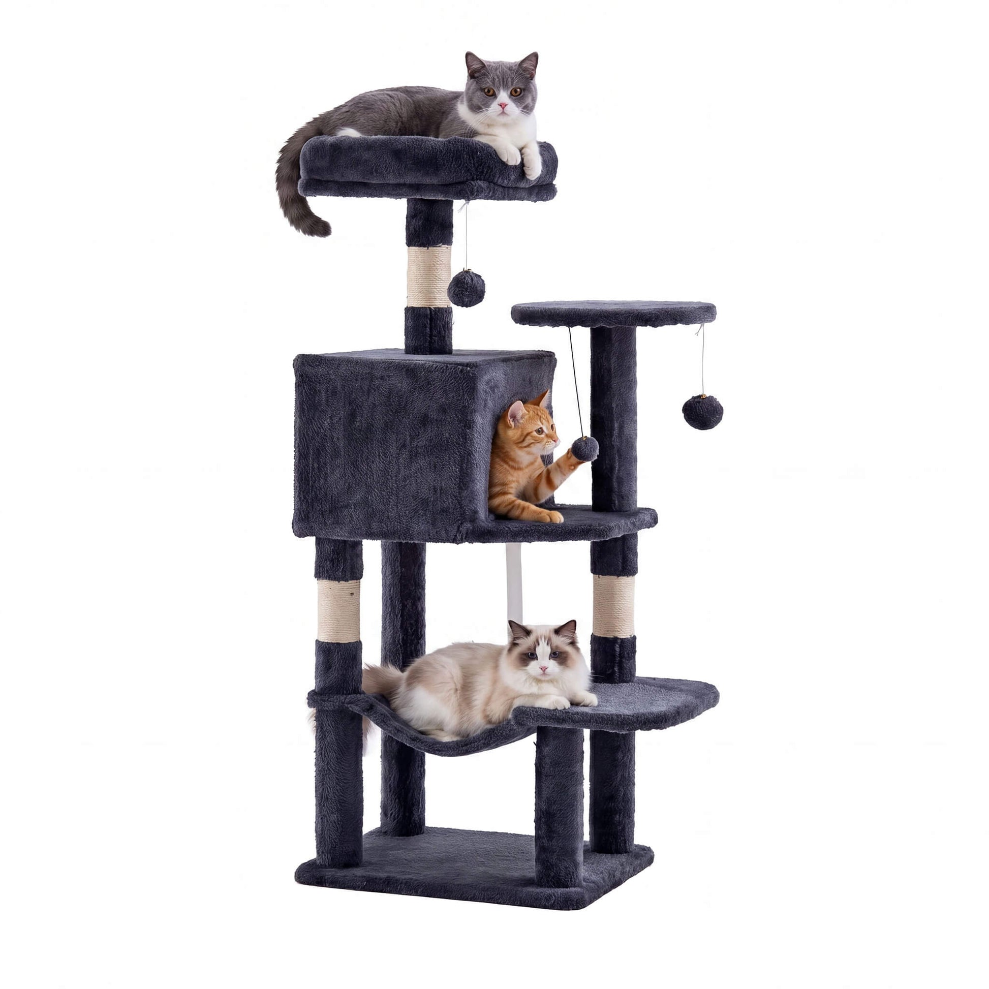 44" Muti-functional Cat Tree Tower with Sisal Scratcing Post and Condo