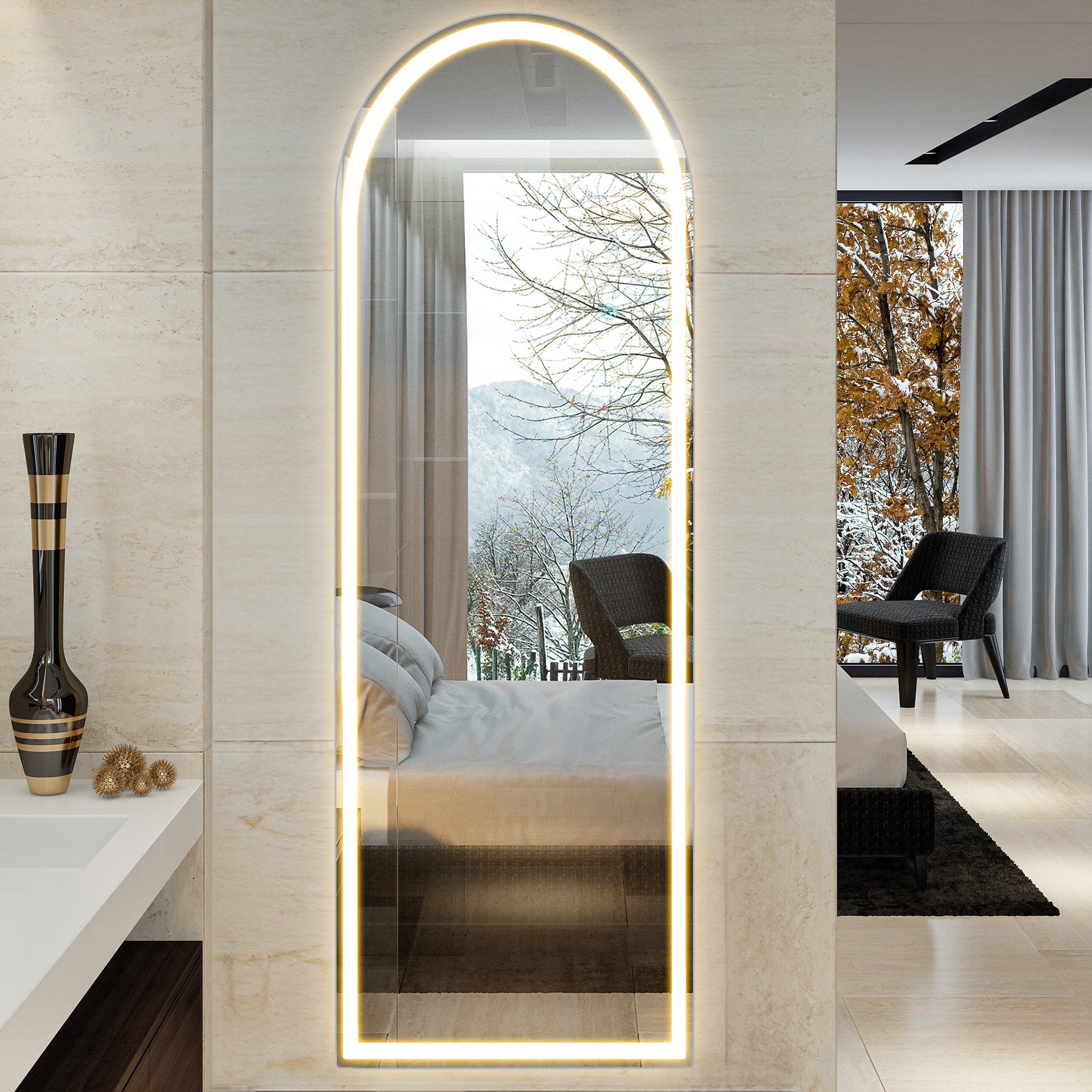 Full Length LED Mirror with 3 Color Lights - Arched & Rectangle Standing Floor Mirror