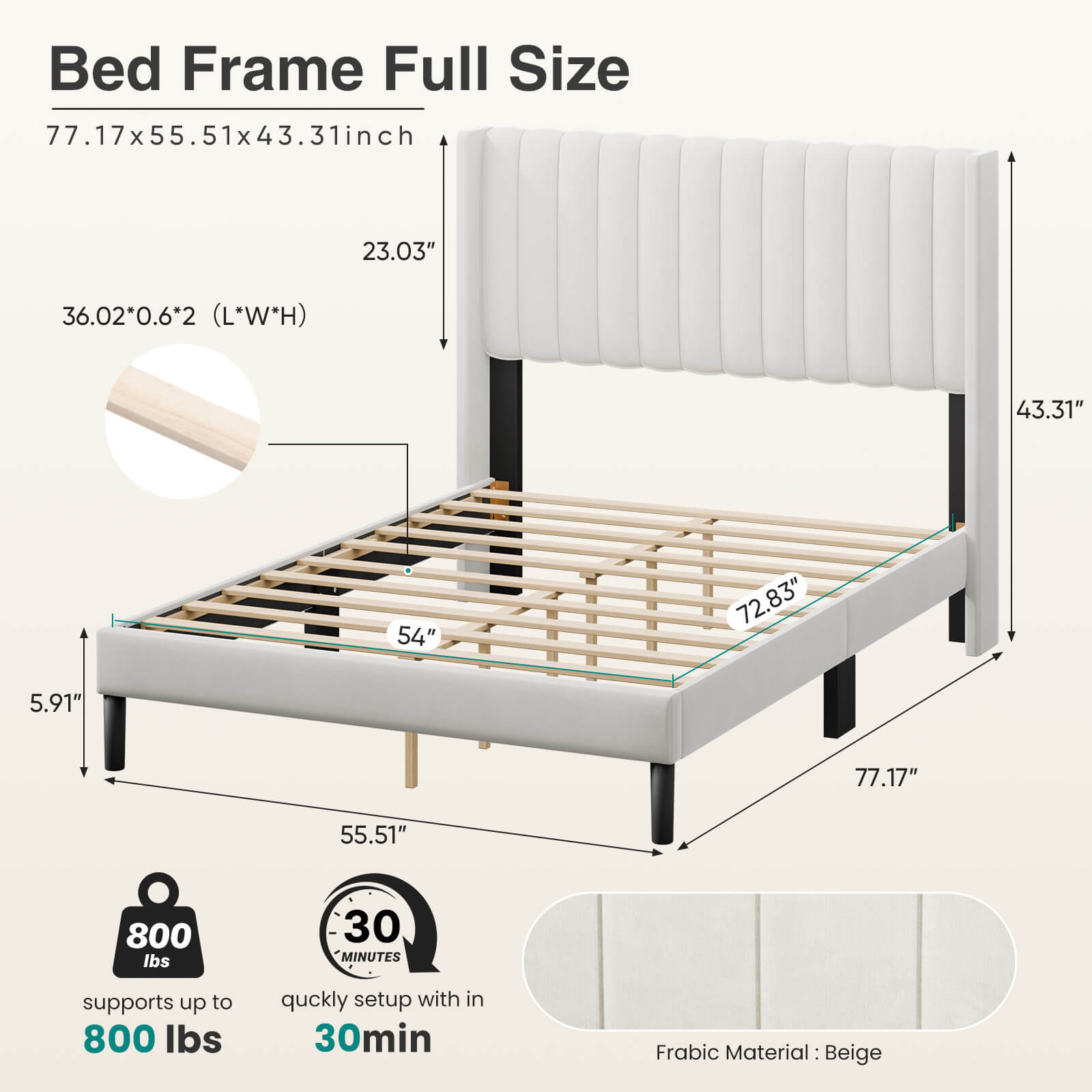 Upholstered Platform Bed Frame，Modern Accent Indoor Bedroom Furniture