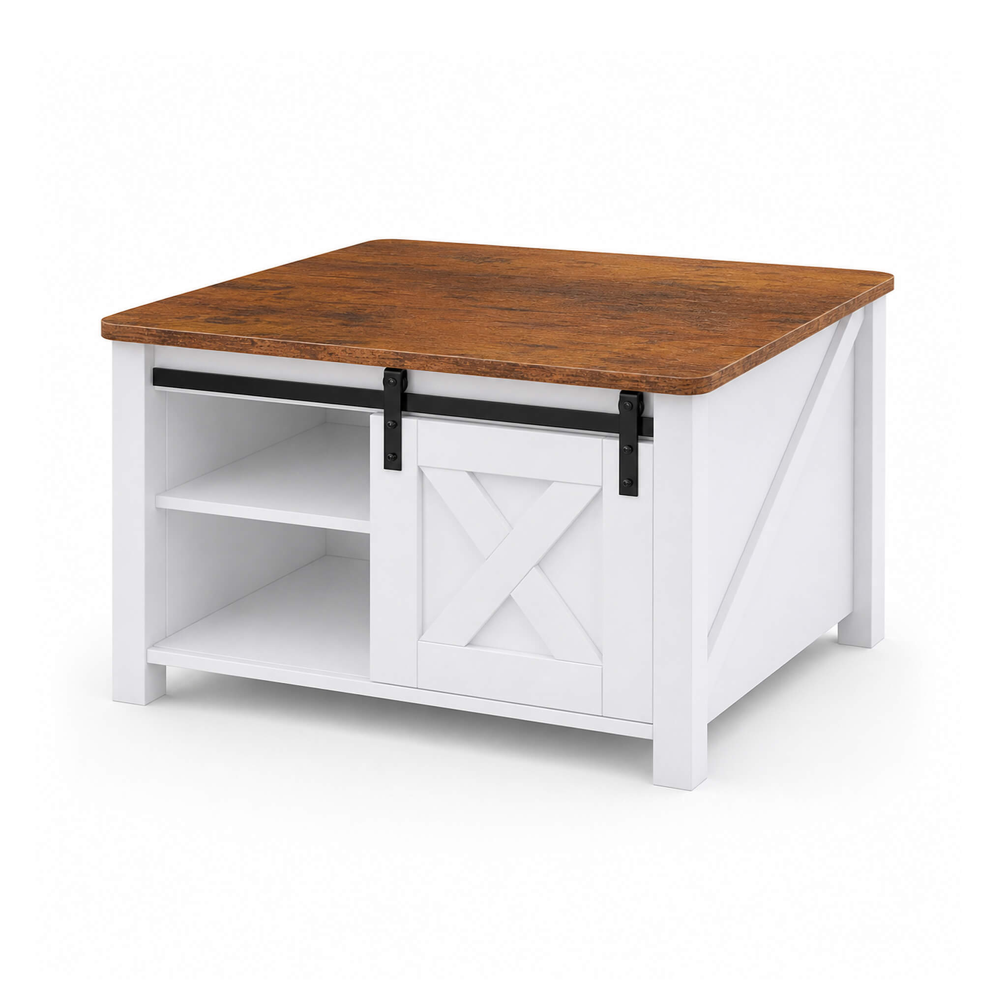 Square Coffee Table with Lift-Top Storage and Sliding Barn Doors