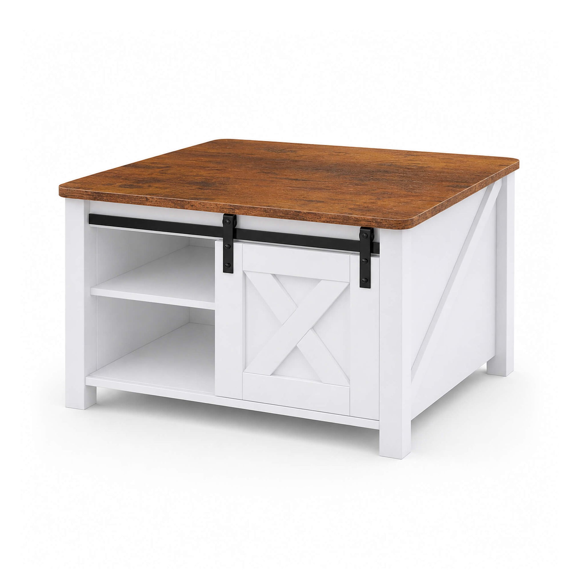 Square Coffee Table with Lift-Top Storage and Sliding Barn Doors