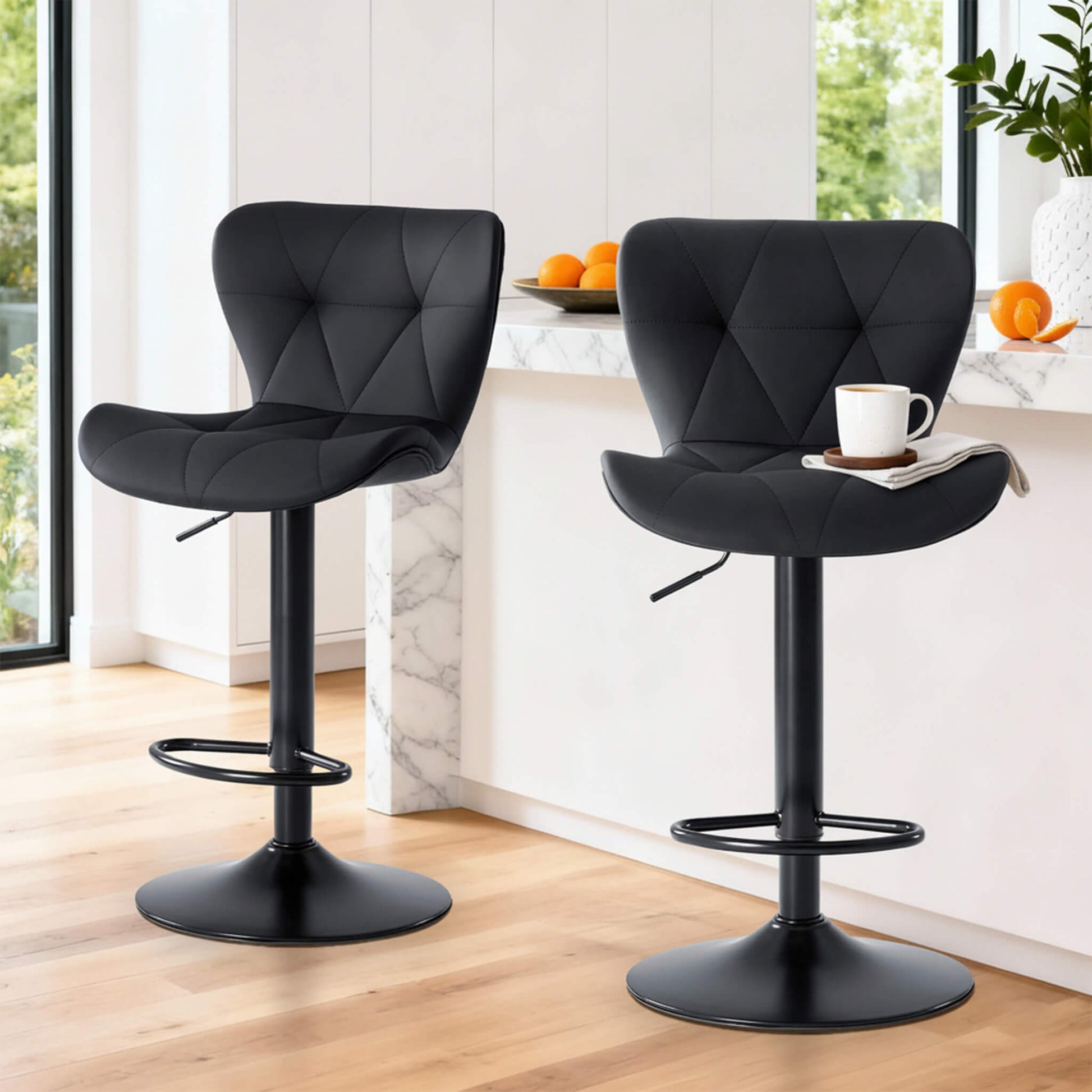 Faux Leather Diamond-Quilted Bar Stool-set of 2