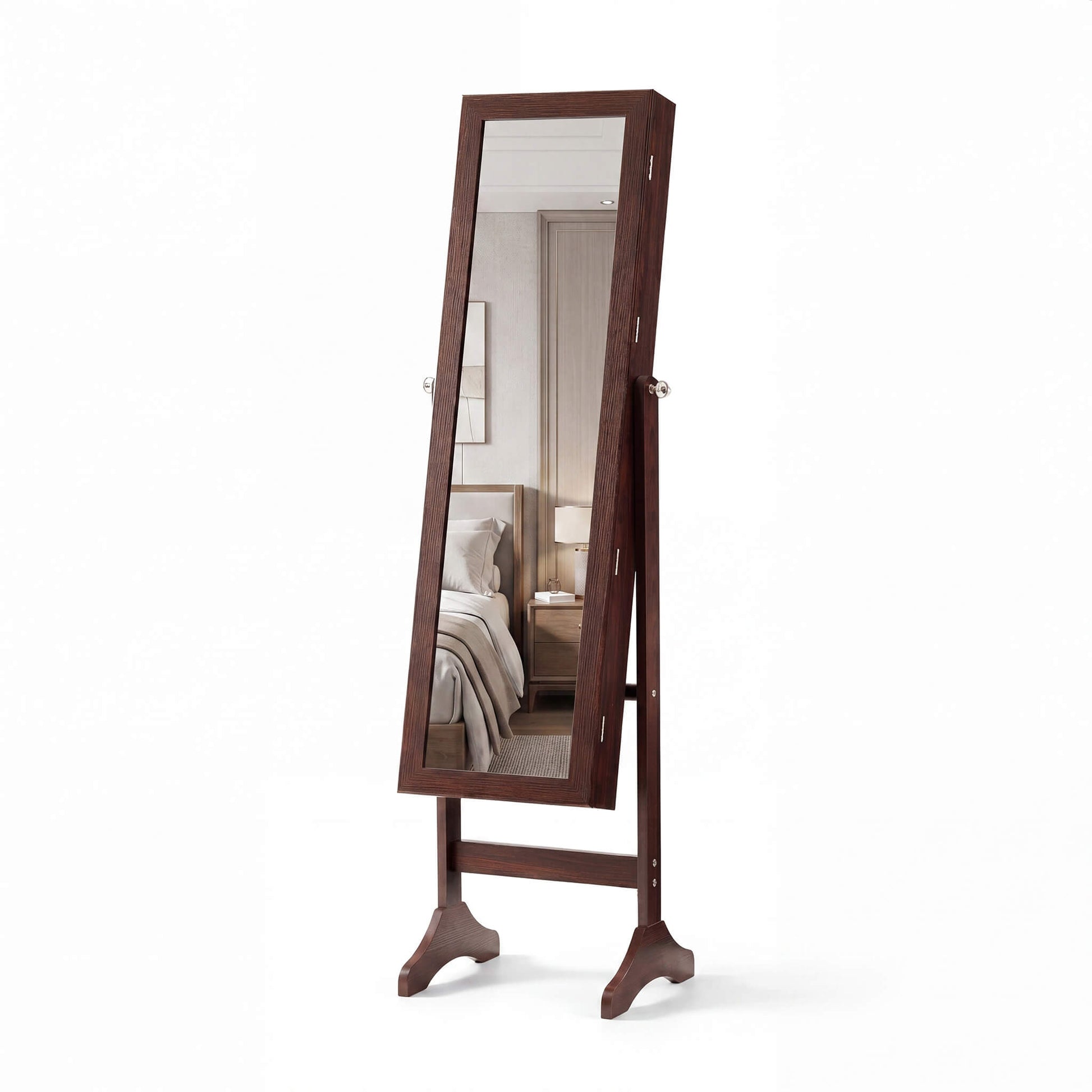 Freestanding Adjustable Full Length Mirror Jewelry Cabinet