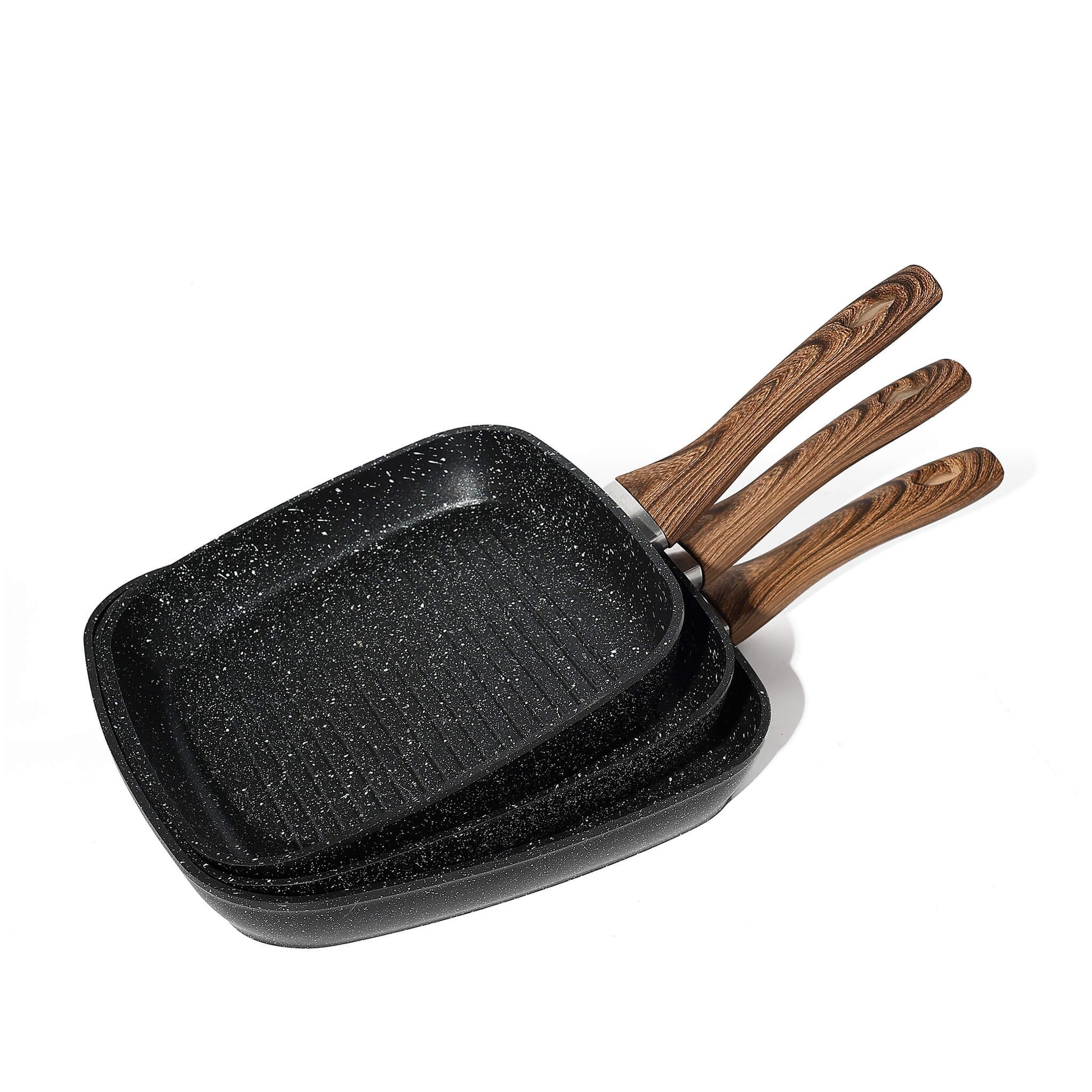 Nonstick Cookware Set, Square Frying Pan Set with Wooden Handle