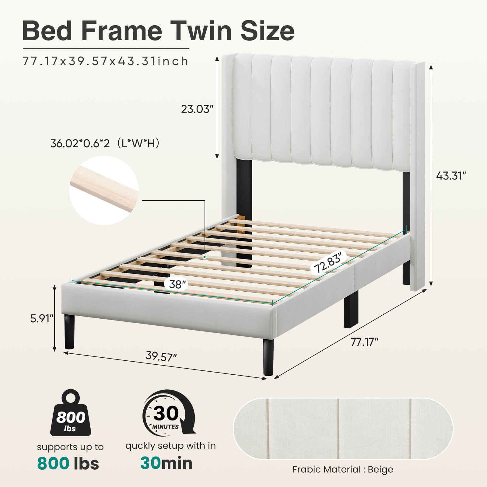 Upholstered Platform Bed Frame，Modern Accent Indoor Bedroom Furniture