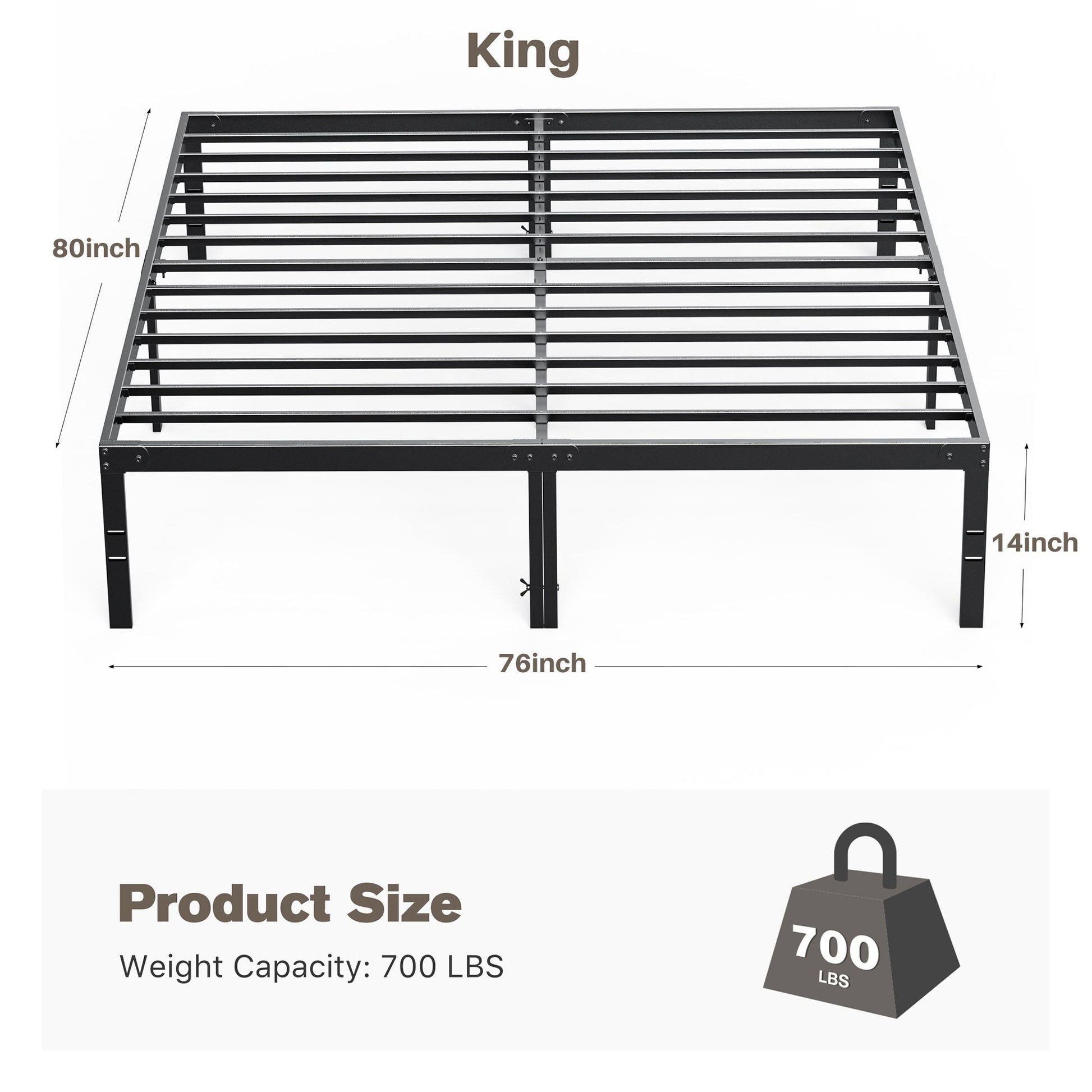 Heavy Duty Metal Bed Frame with Under-Bed Storage for Bedroom