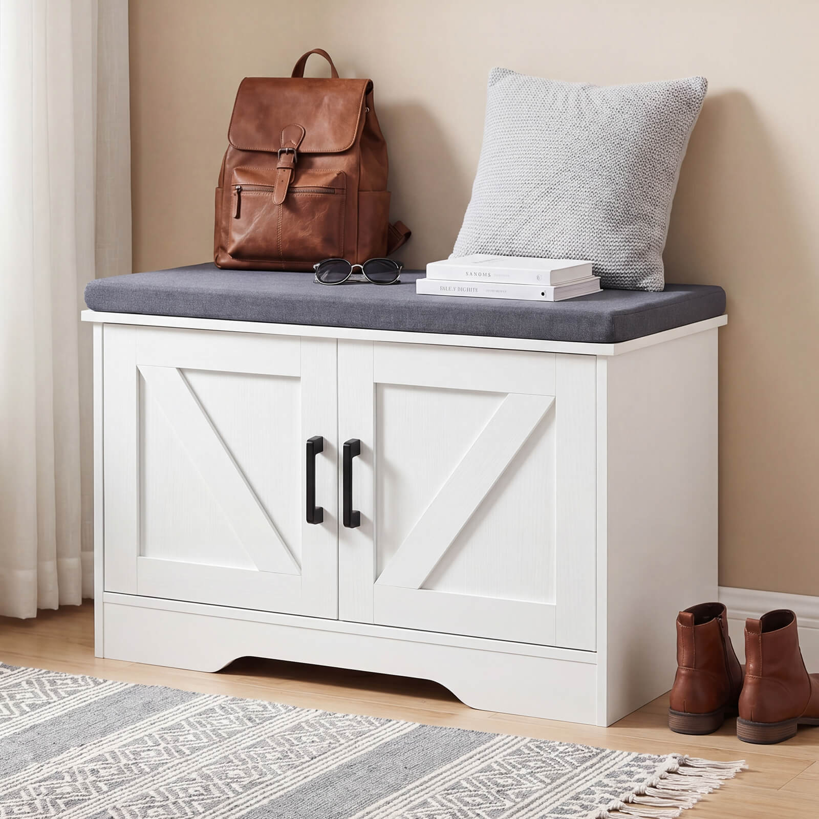 Tier Storage Bench Wide Shoe Bench with Padded Seat Cushion