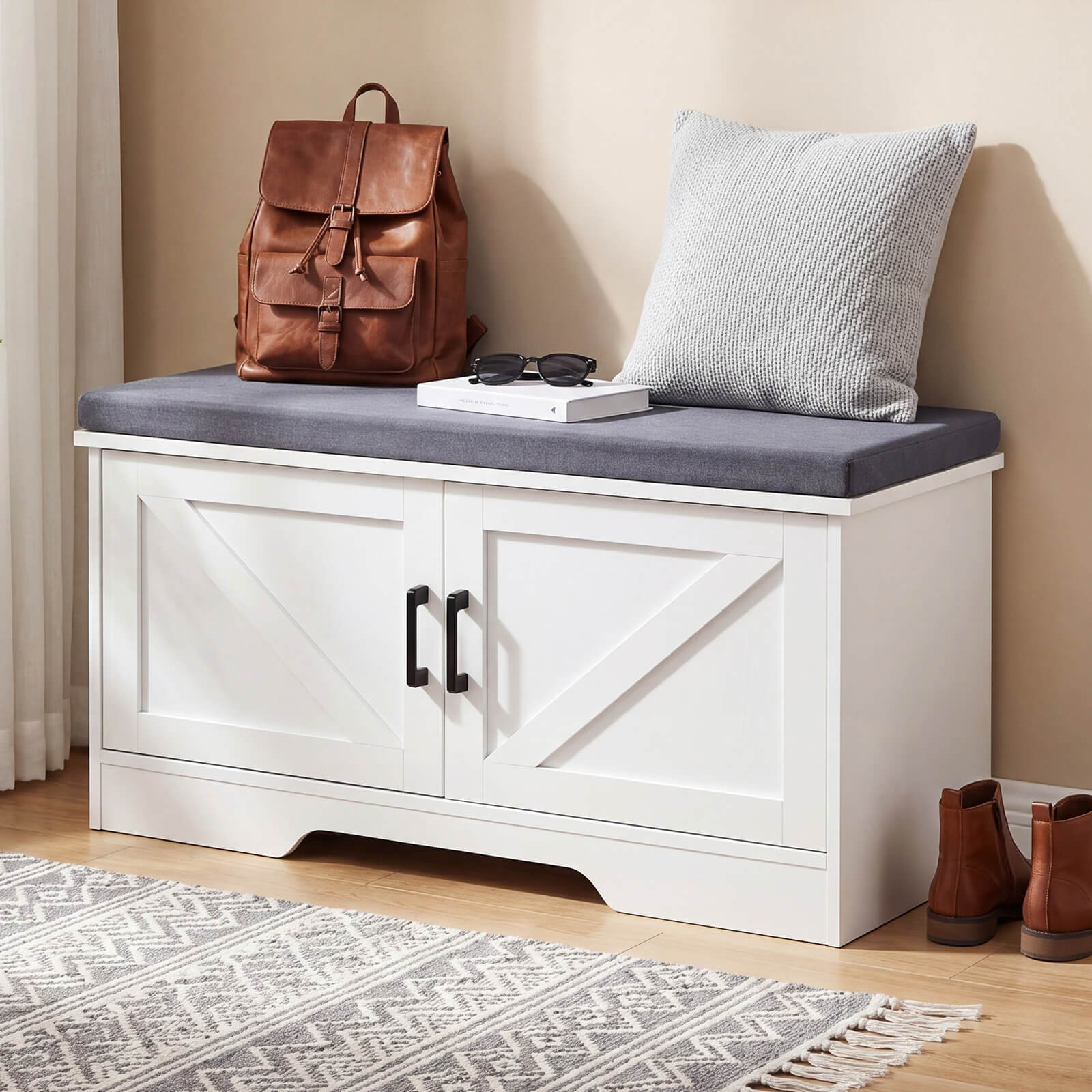 Tier Storage Bench Wide Shoe Bench with Padded Seat Cushion