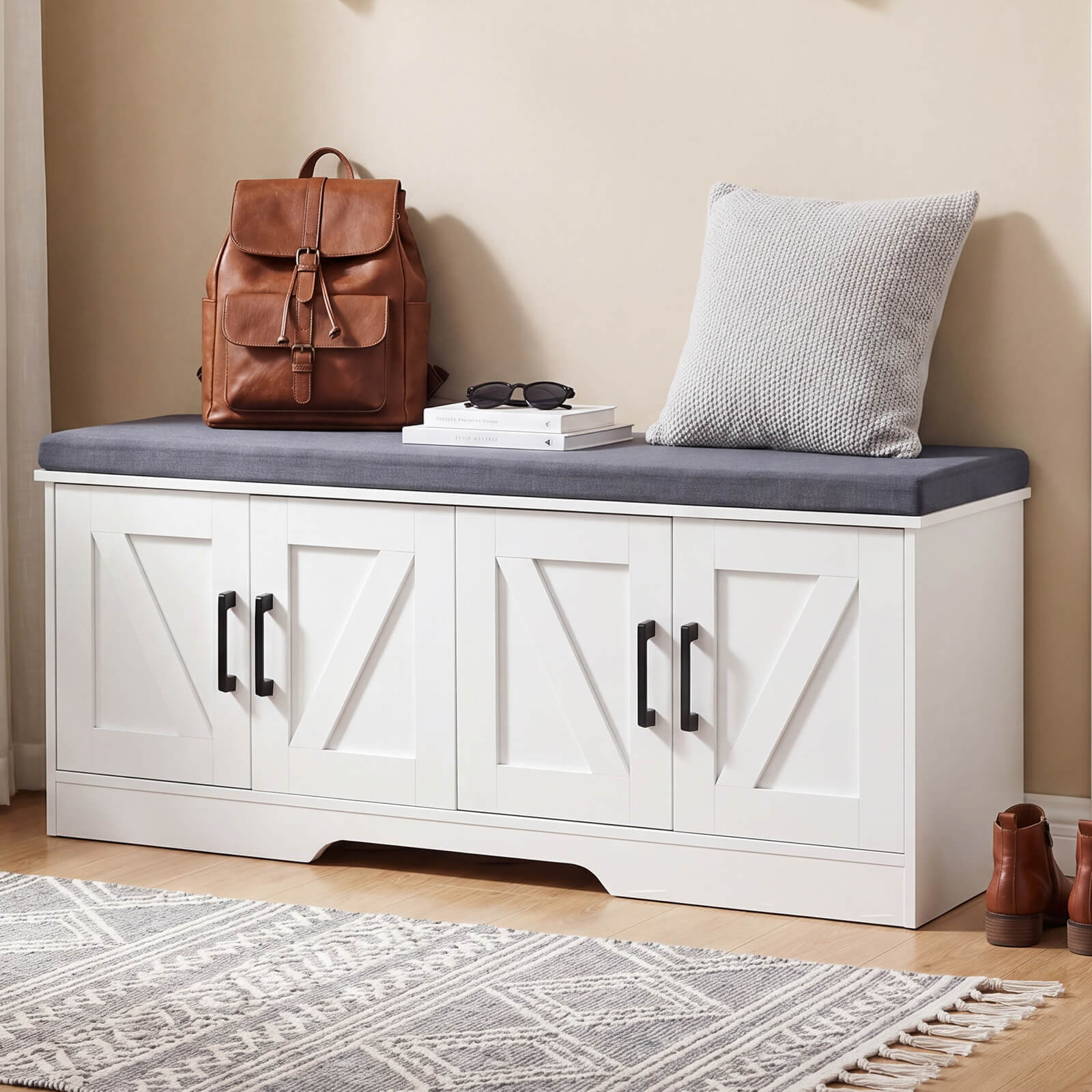 Tier Storage Bench Wide Shoe Bench with Padded Seat Cushion