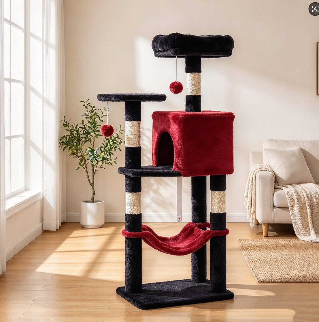 44" Muti-functional Cat Tree Tower with Sisal Scratcing Post and Condo