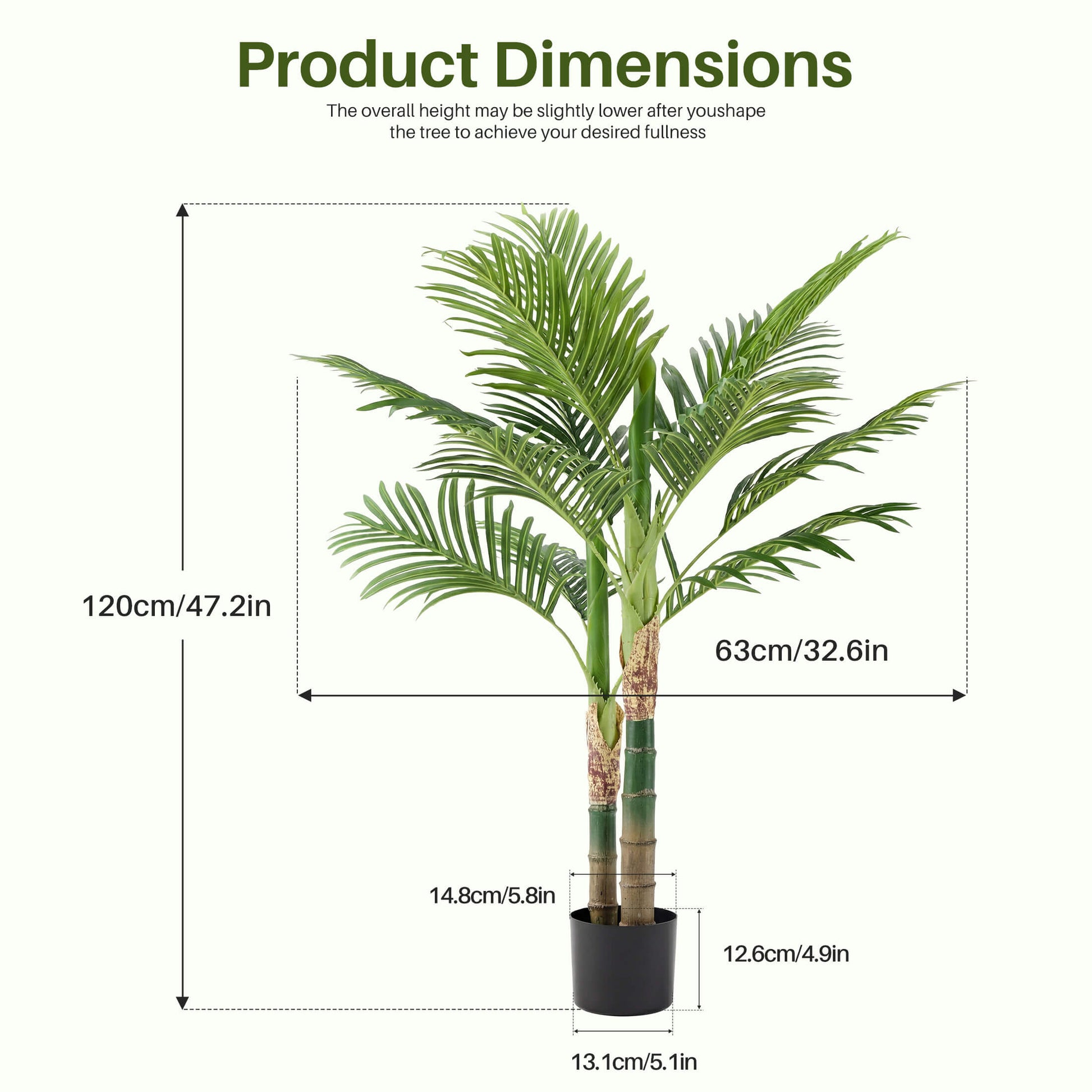47" Artificial Palm Tree - Lifelike Faux Silk Plant with Black Pot