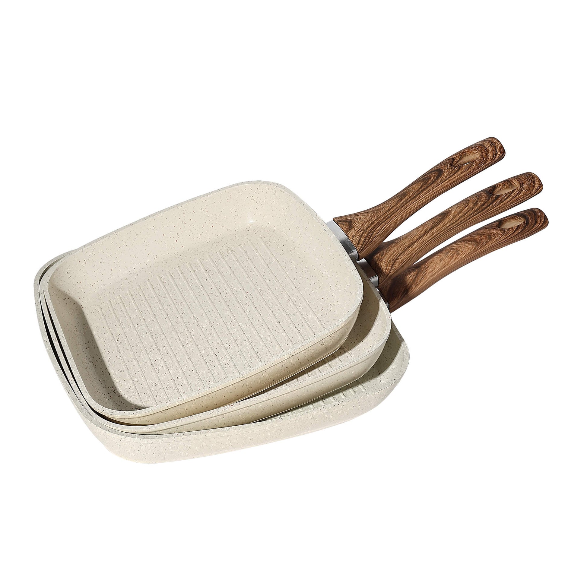 Nonstick Cookware Set, Square Frying Pan Set with Wooden Handle
