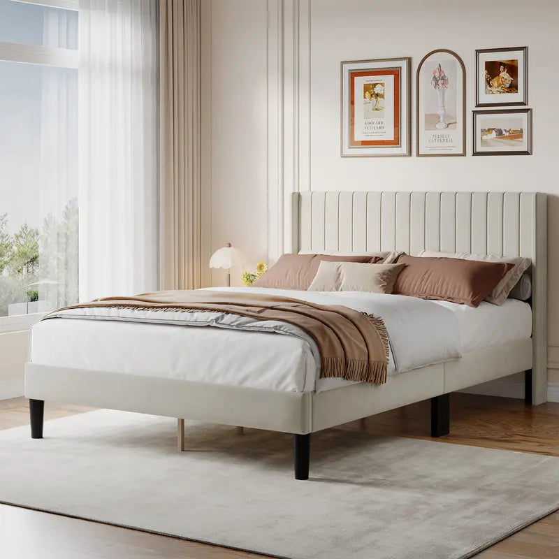 Upholstered Platform Bed Frame，Modern Accent Indoor Bedroom Furniture