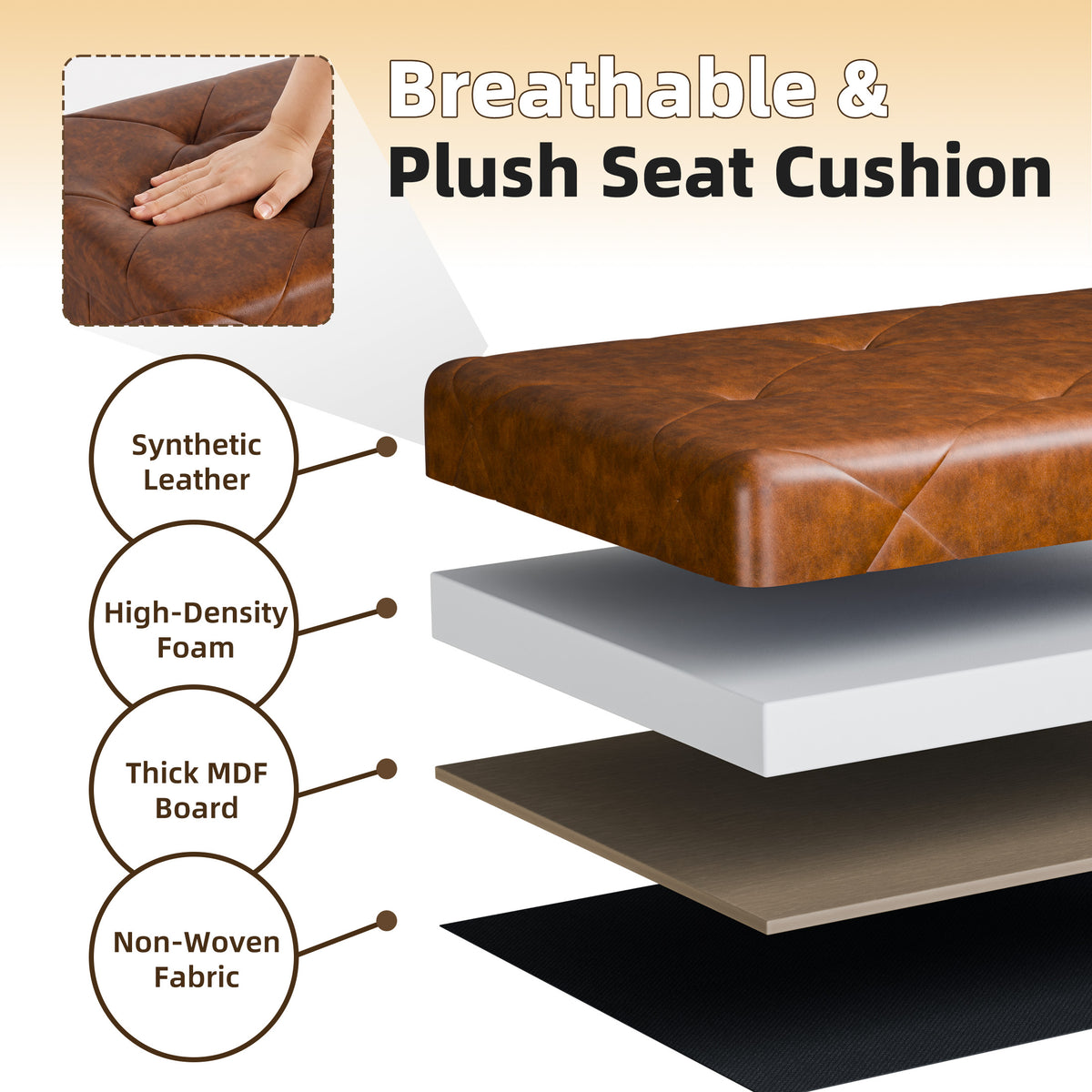 Storage Ottoman Bench, Foldable PVC Leather Chest &amp; Foot Stool with Padded Seat for Bedroom, Supports 660 lbs