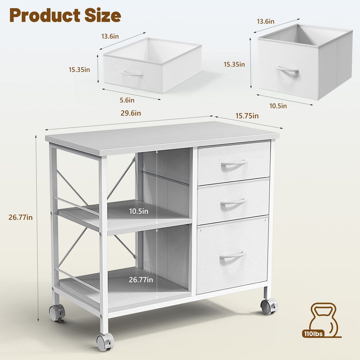 3-Drawer Fabric Rolling File Cabinet with Open Storage Shelf