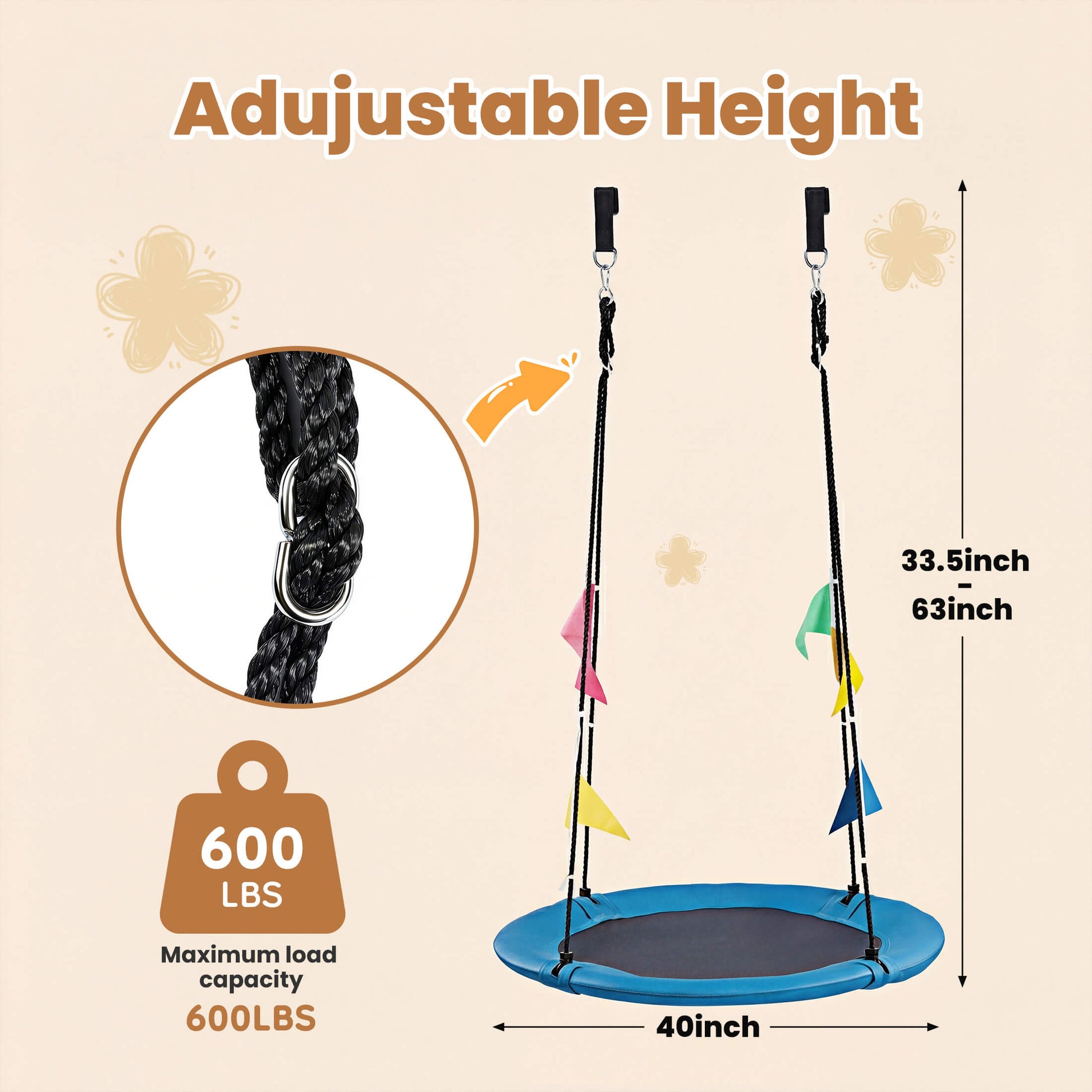 Adjustable Rope Saucer Swing for Backyard