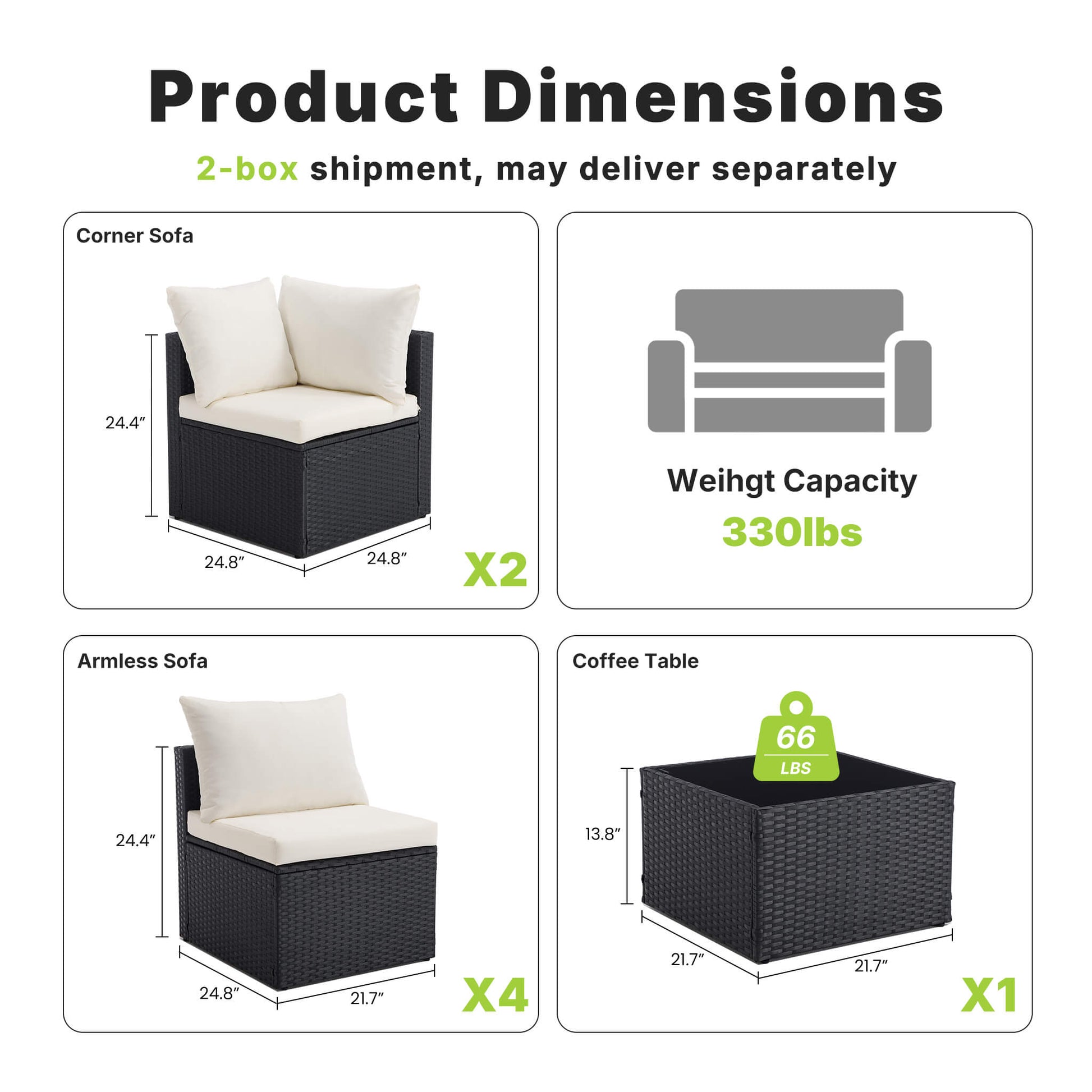 Outdoor Wicker Sectional Sofa Set-6 Sectionals & Glass Table